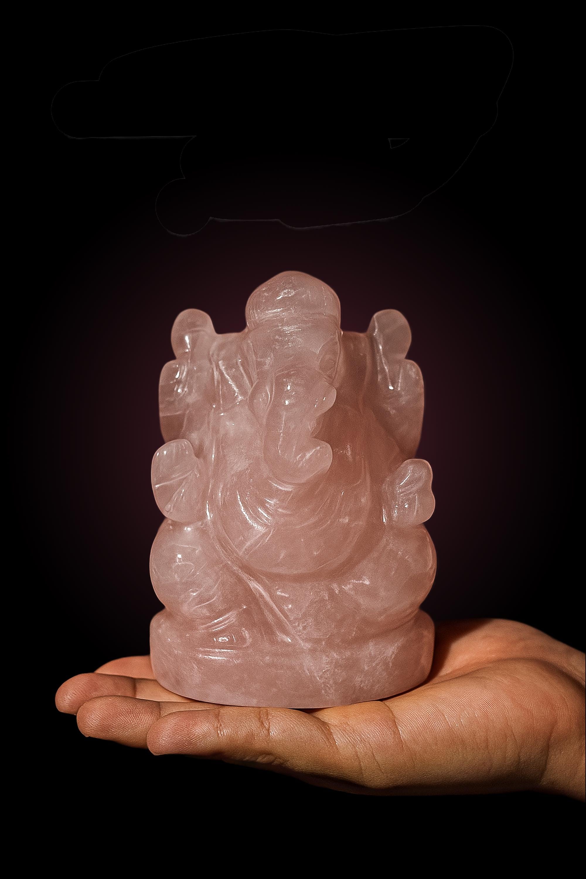 Hand-Carved Rose Quartz Ganesha Idol: Heart Chakra Healing Decor (5cm)