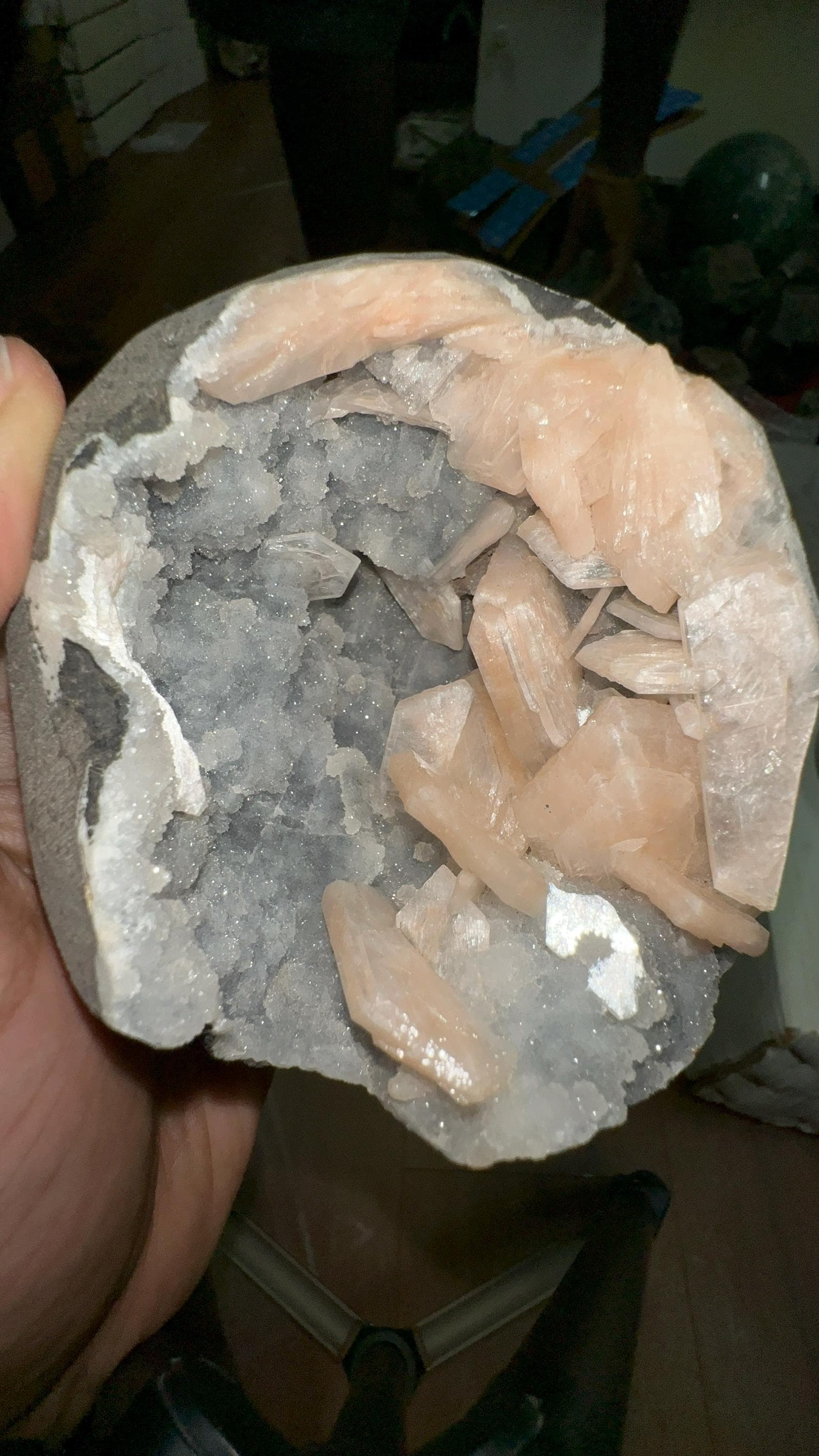 Blue-Grey Botryoidal Chalcedony with Druzy Quartz & Stilbite