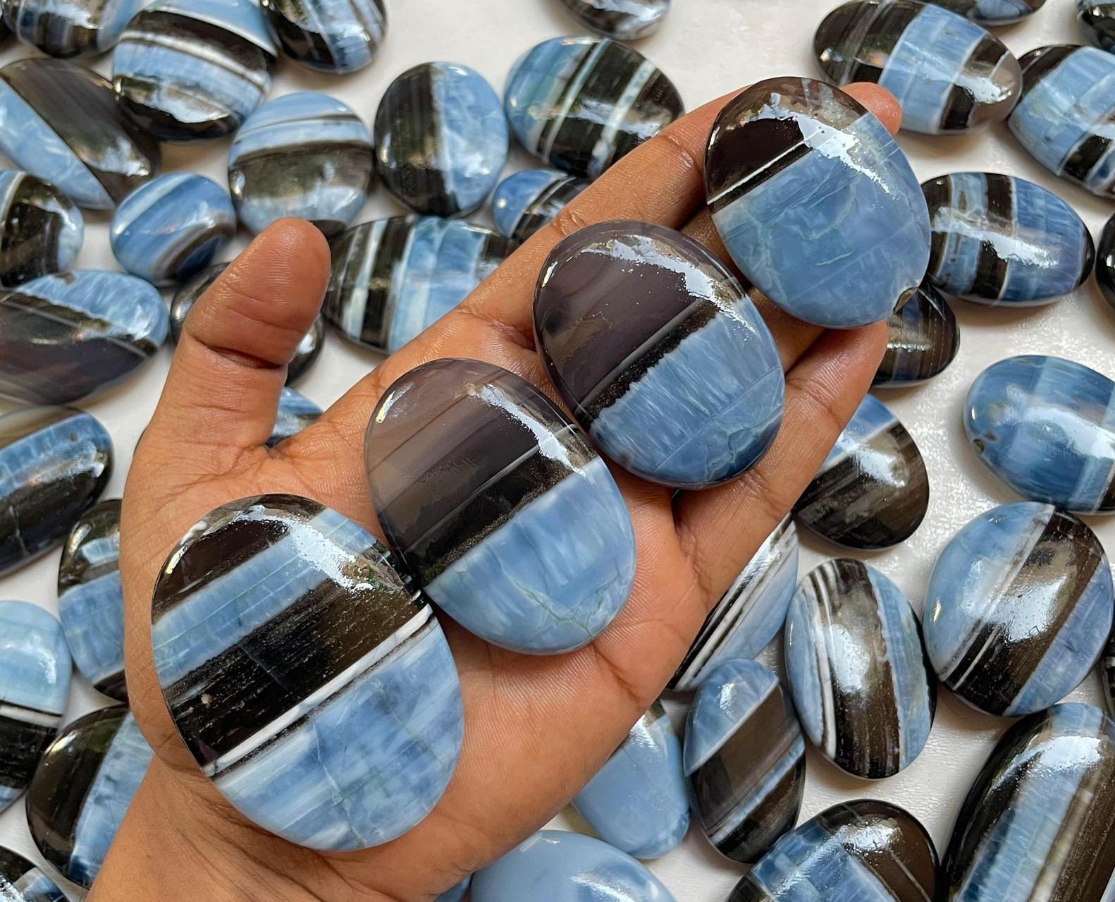 Bulk AAA Blue Owyhee Opal Palmstones