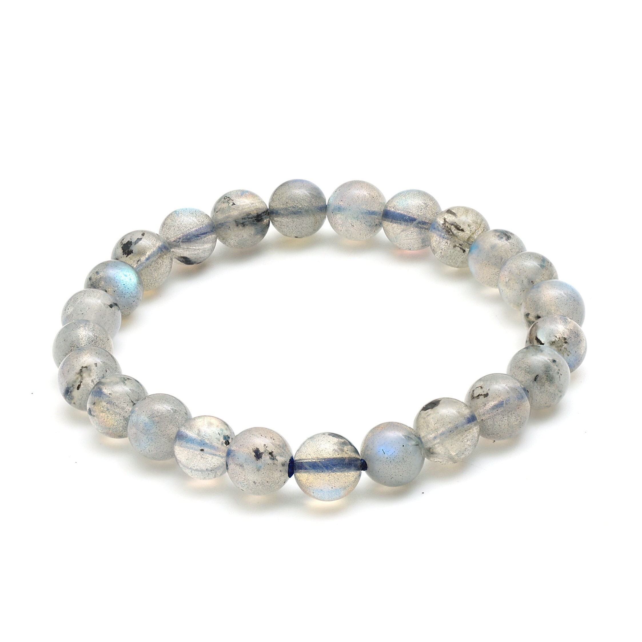 AAA Labradorite Crystal Bracelet: Blue Flash Round Beads, Handmade