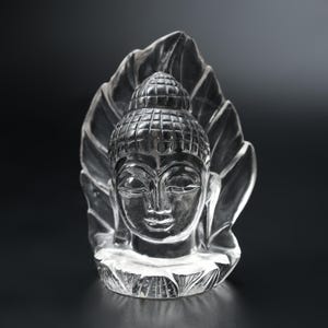 Hand-Carved Clear Quartz Buddha 5-Inch Head Sculpture – Spiritual Décor, Meditation Crystal, Enlightenment Symbol