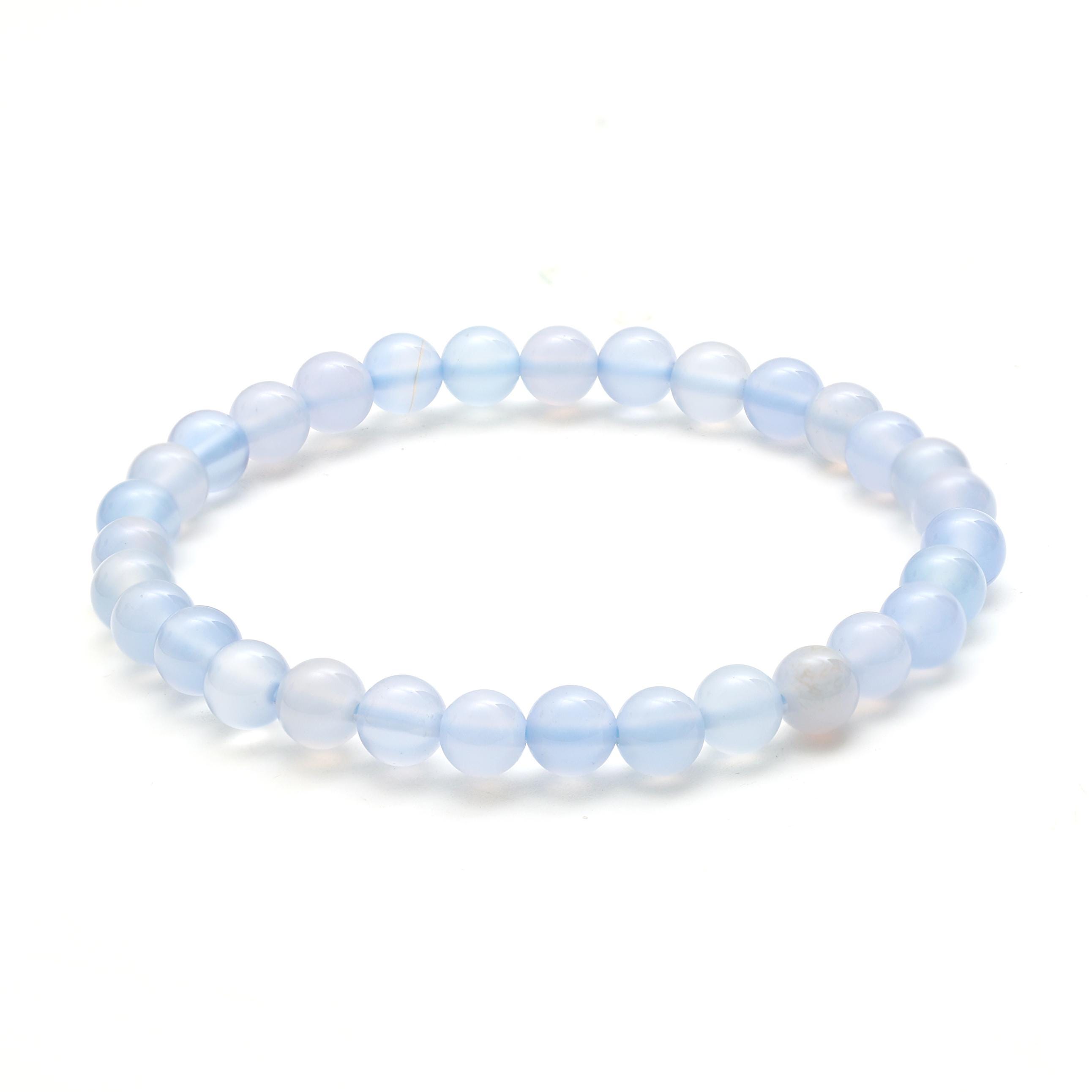 Blue Chalcedony "Mist-Light" Bracelet: Serene Sky-Blue Crystalline Spheres