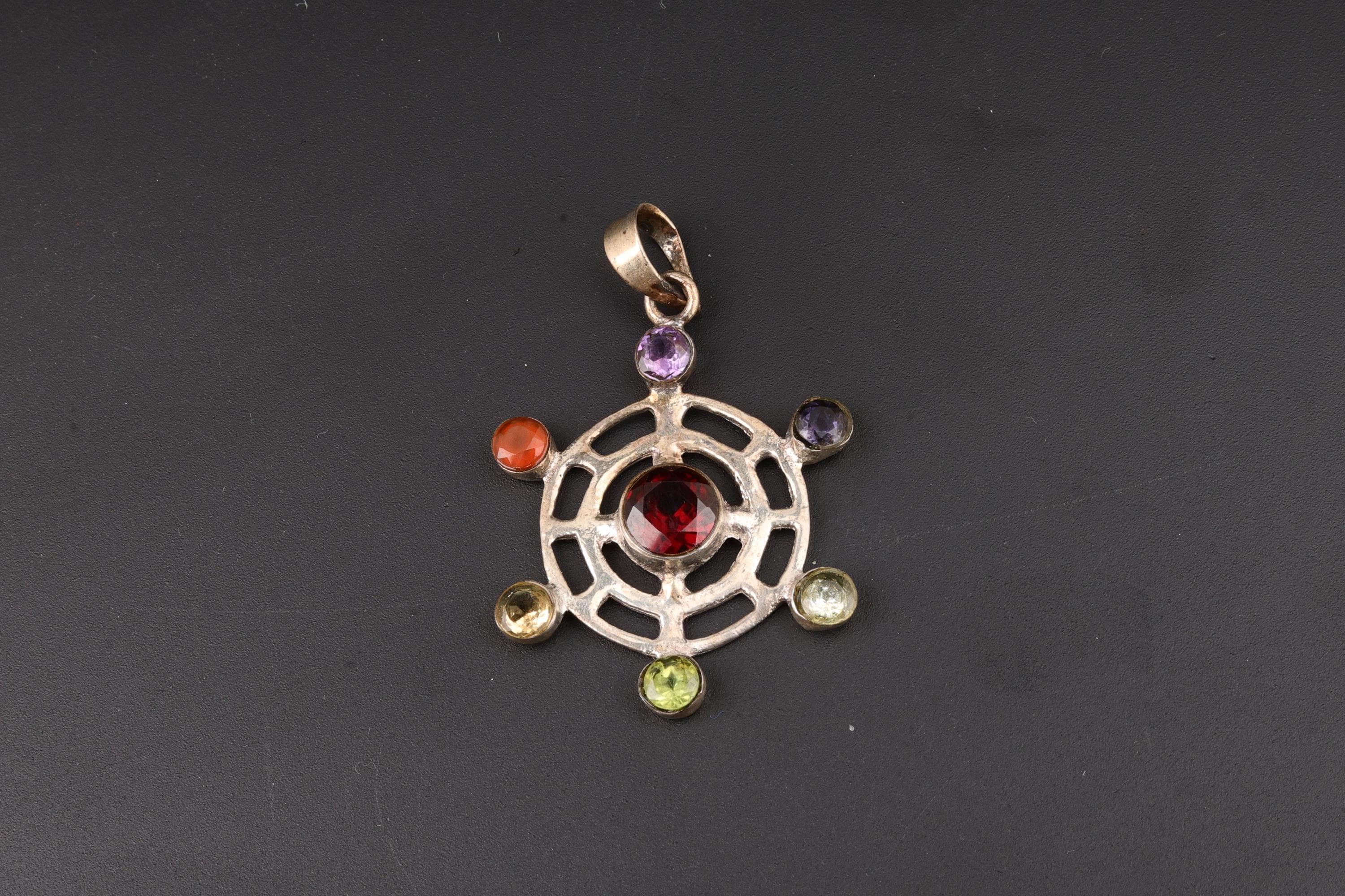 7 Chakra Multi-Gemstone Wheel Pendulum Pendant