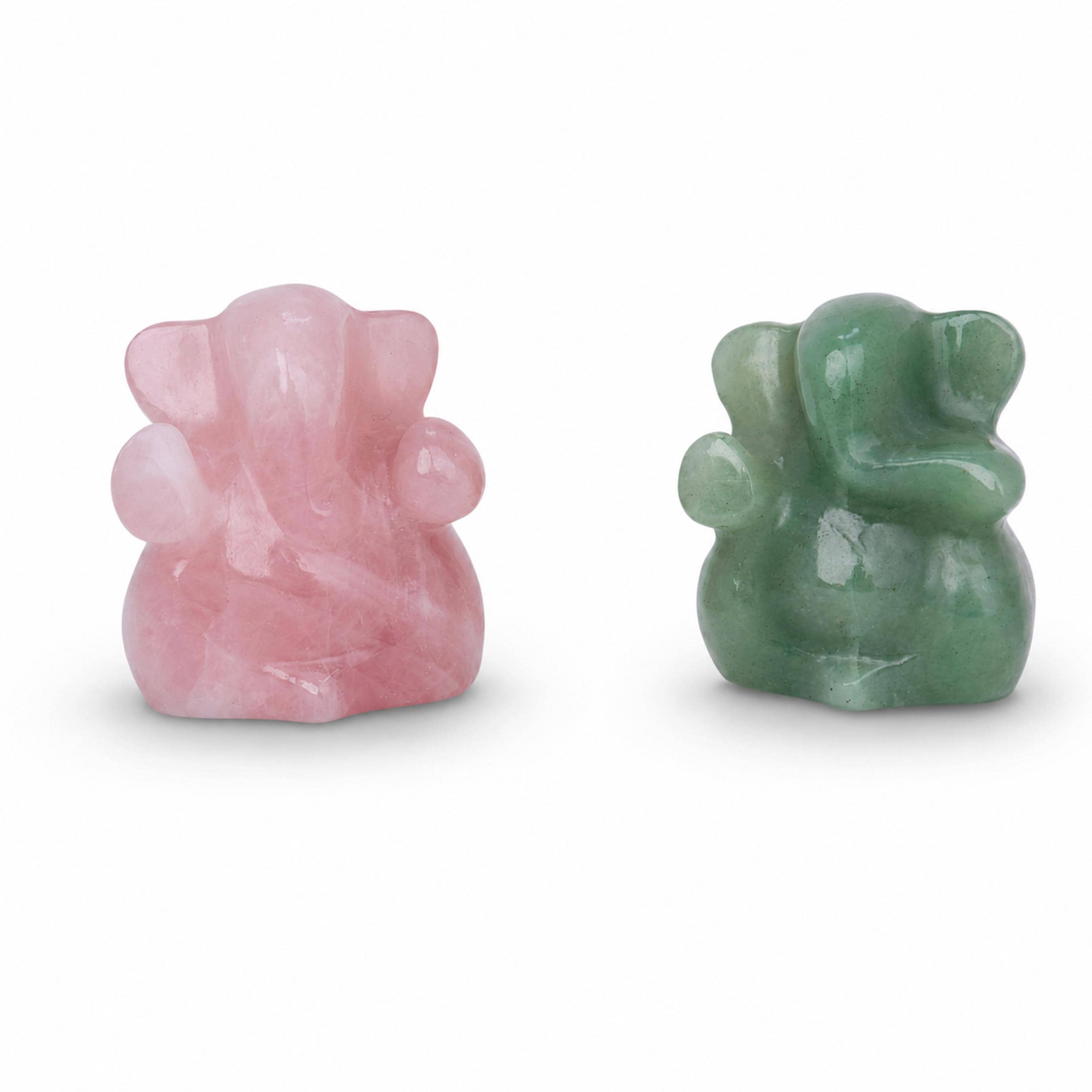 Rose Quartz & Green Aventurine Ganesha Pair