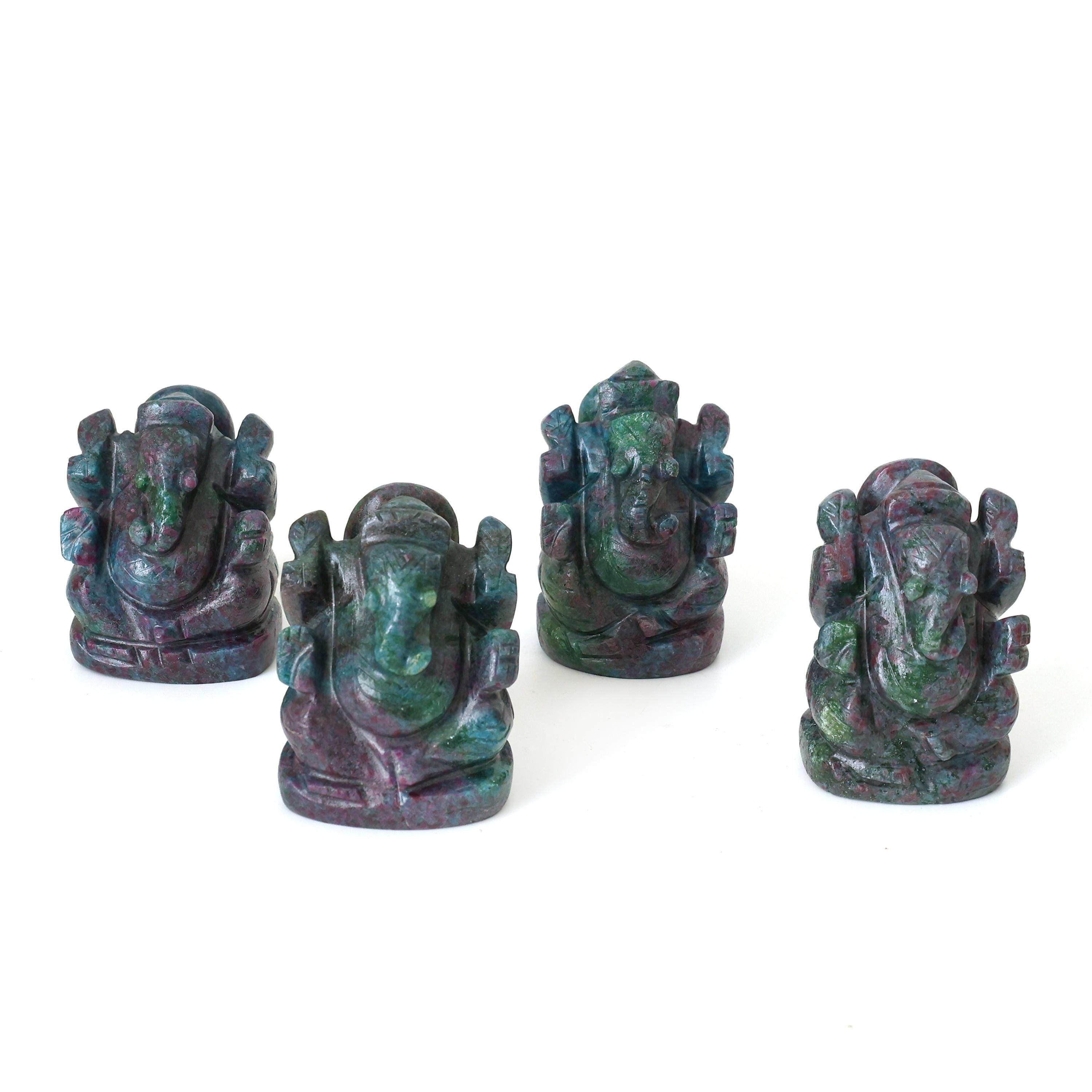 Hand-Carved Ruby Kyanite Ganesha Statue