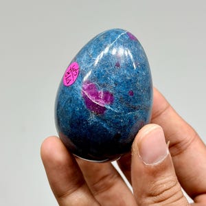 178g Ruby in Kyanite Egg - Teal Blue with Vibrant Magenta Spots 'Heart' shaped Ruby