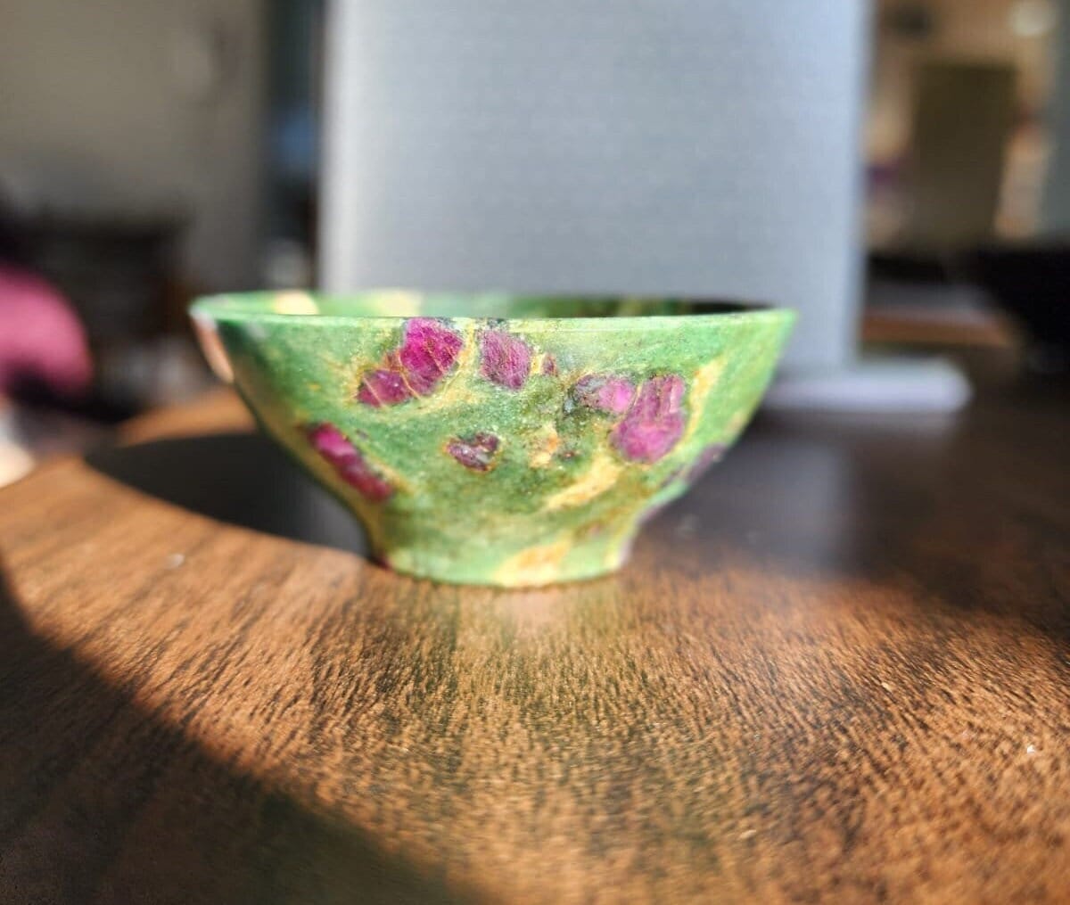 Hand Carved Ruby Fuchsite Bowl: Natural Crystal Home Decor (2.5'')