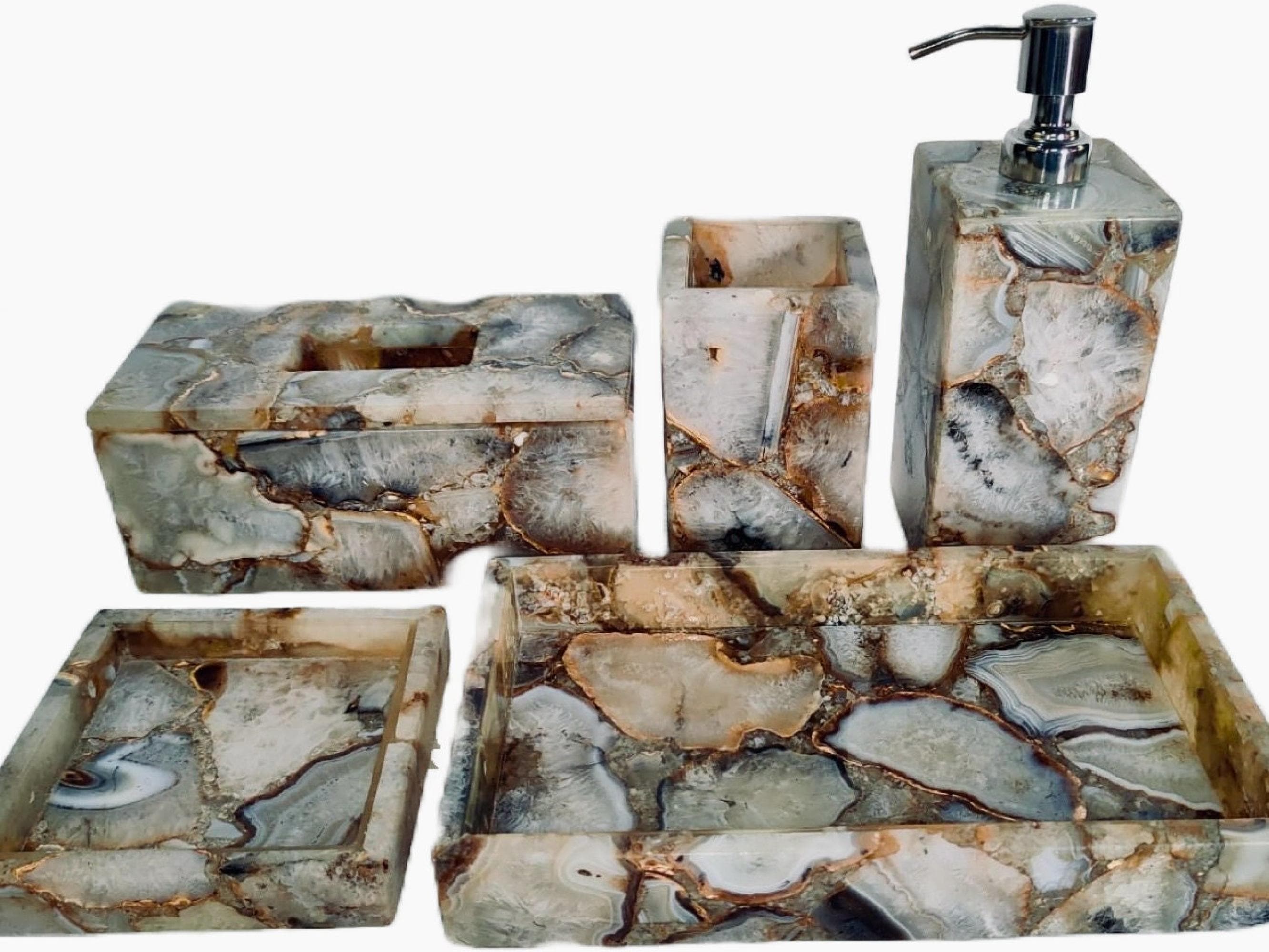 Agate Resin Bathroom Set: Soap Dispenser, Tray, and More