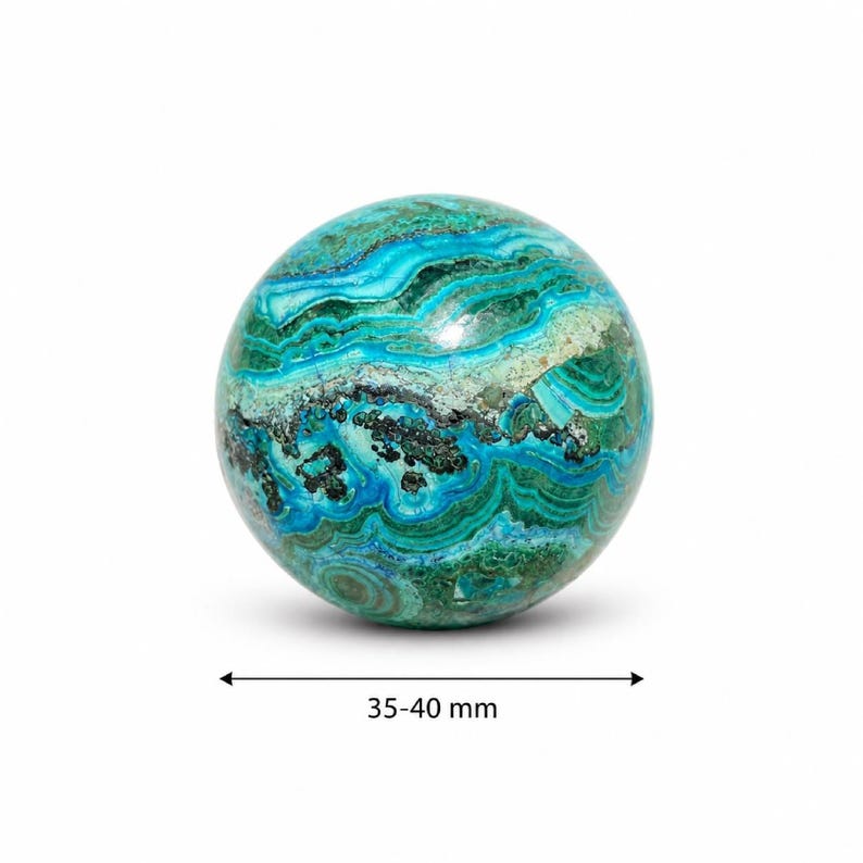 35–40mm | Chrysocolla Malachite Sphere - Ocean Blue & Green Banded