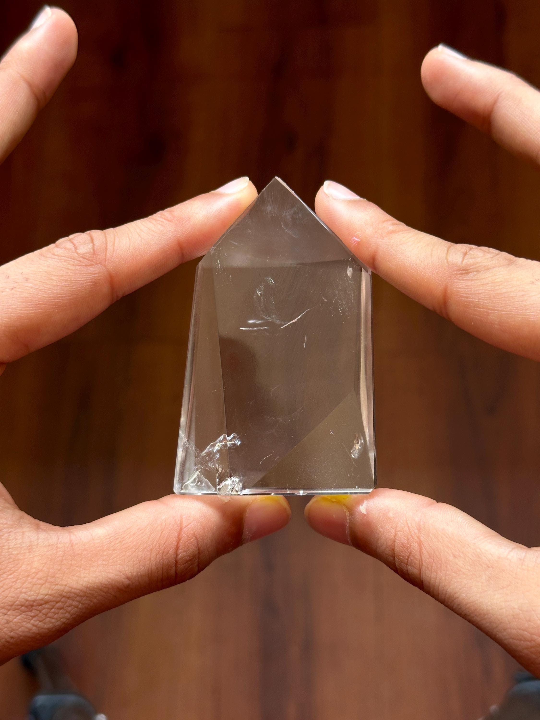 Clear Quartz Tower: Polished Crystal Point with Red Hematite