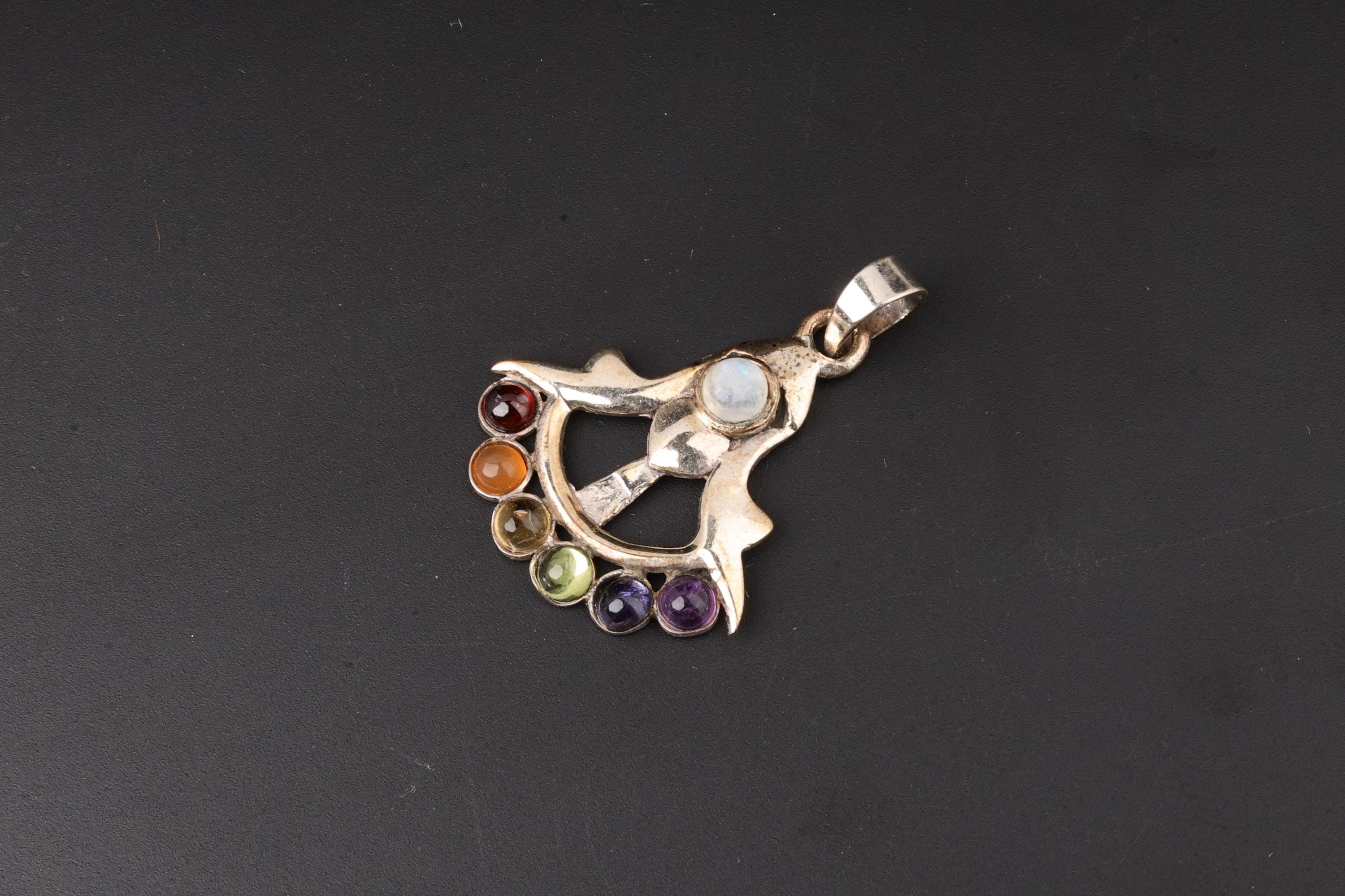 7 Chakra Multi-Gemstone Fan Pendulum Pendant