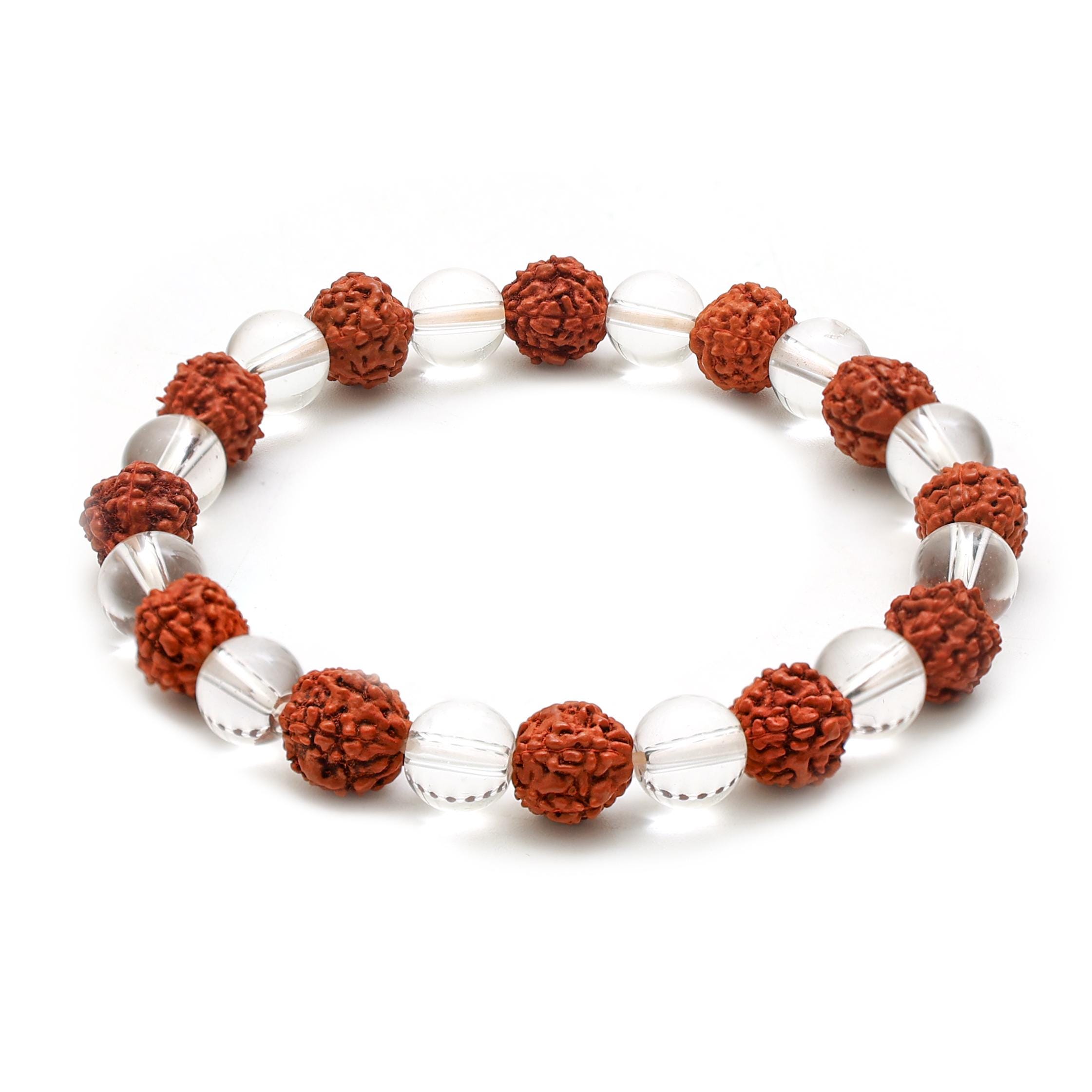 Rudraksha & Clear Quartz Bracelet: Himalayan Seed and Crystalline Bead Strand