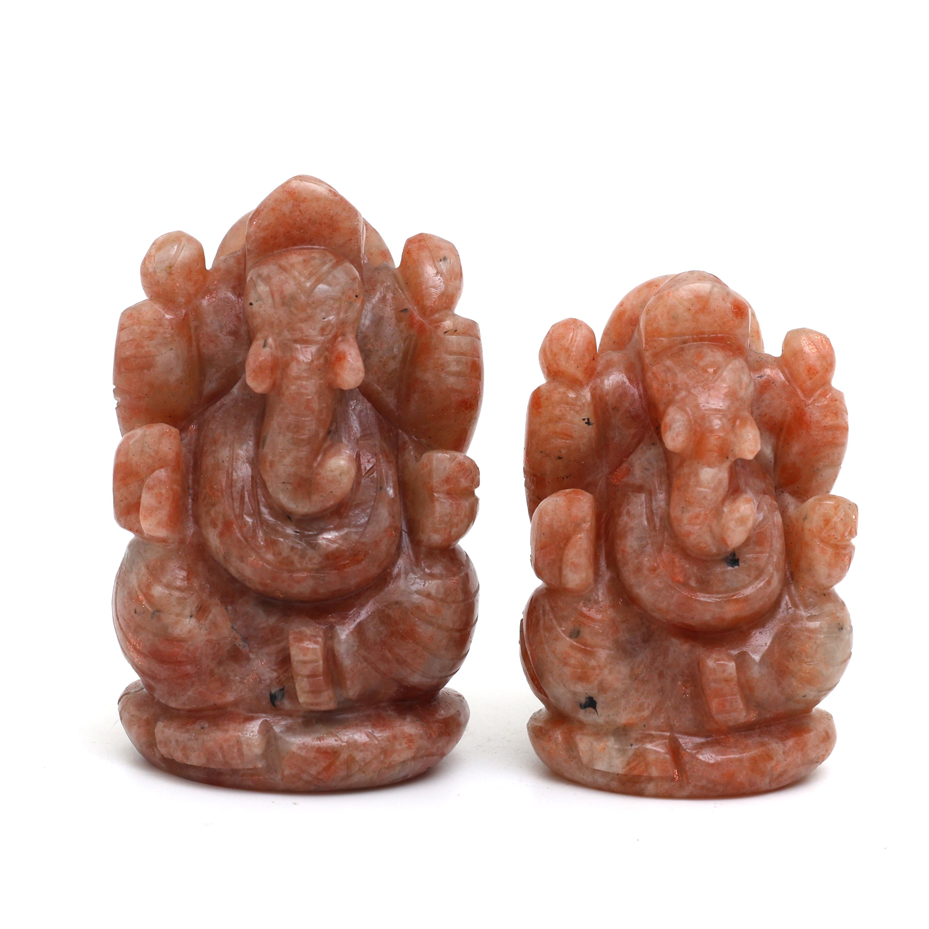 Hand-Carved Sunstone Ganesha Statue