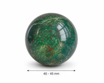 40–45mm | Bloodstone Fancy Jasper (Heliotrope) Sphere - Deep Green with Red Flecking
