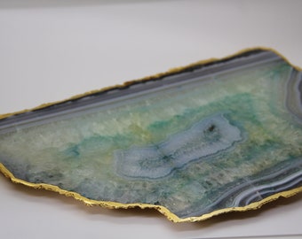 Tabla de quesos de ágata azul: bandeja de cristal galvanizado dorado (13'')