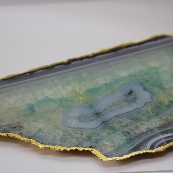 Tabla de quesos de ágata azul: bandeja de cristal galvanizado dorado (13'')