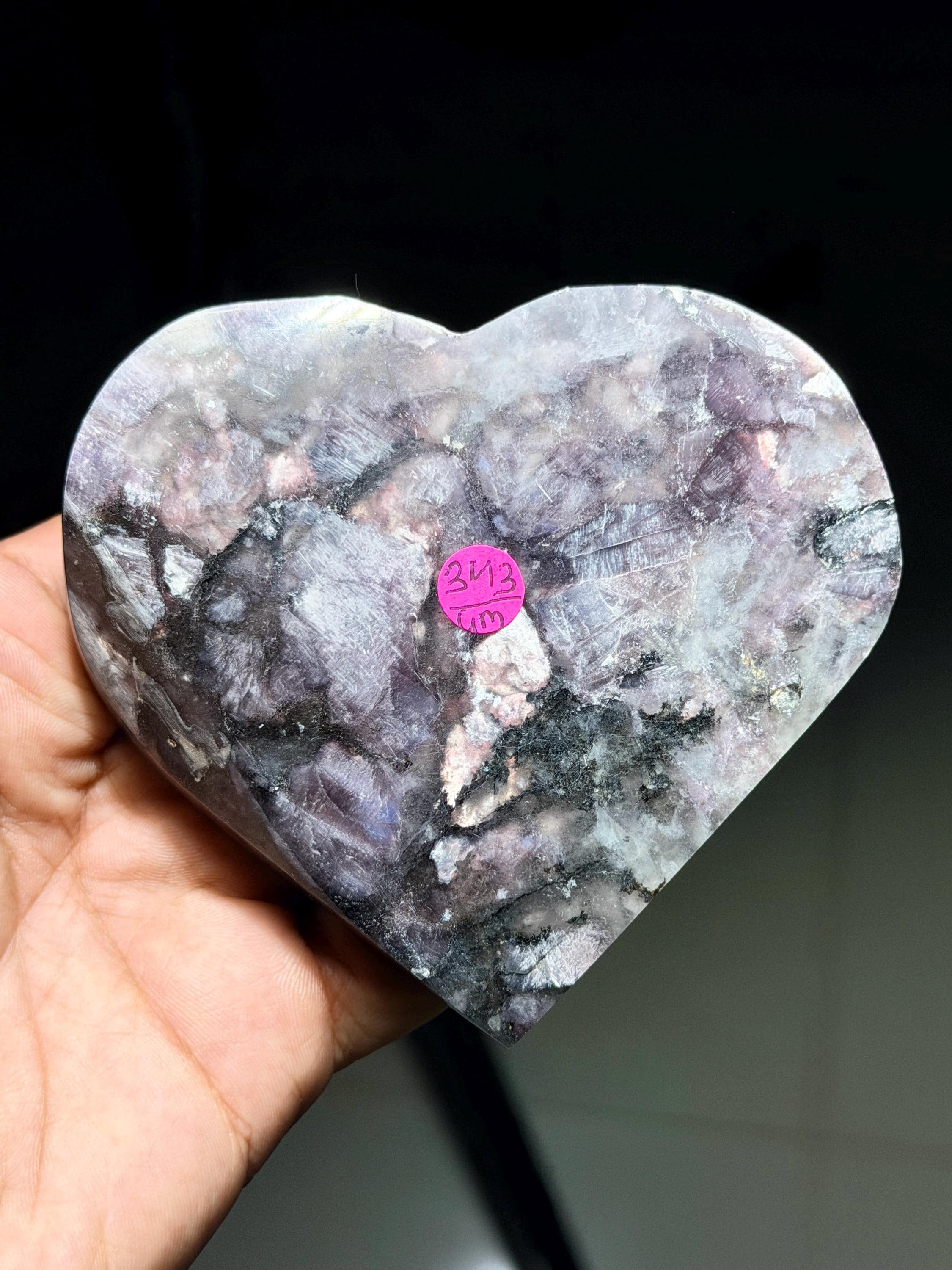 XL Gem Lepidolite Heart: Shimmering Purple Calming Stone