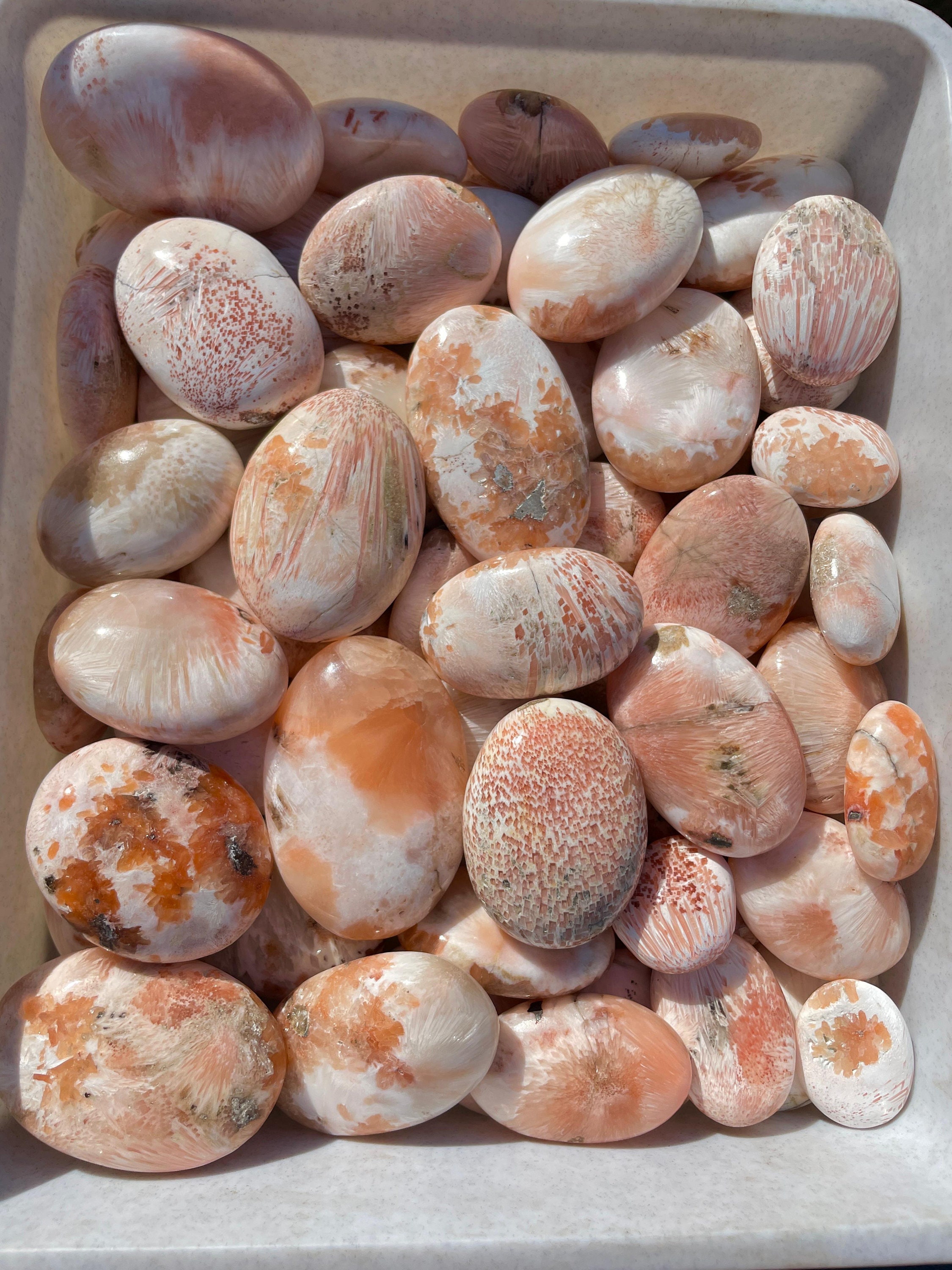 Pink Scolecite Palm Stones: AAA Mix Size Crystals for Shops