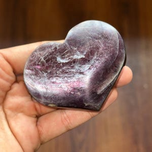 Gem Lepidolite Heart • High-Grade Shimmer Purple Lepidolite • Calming Stone for Anxiety Relief • Polished Mica from Brazil - #D, 145g