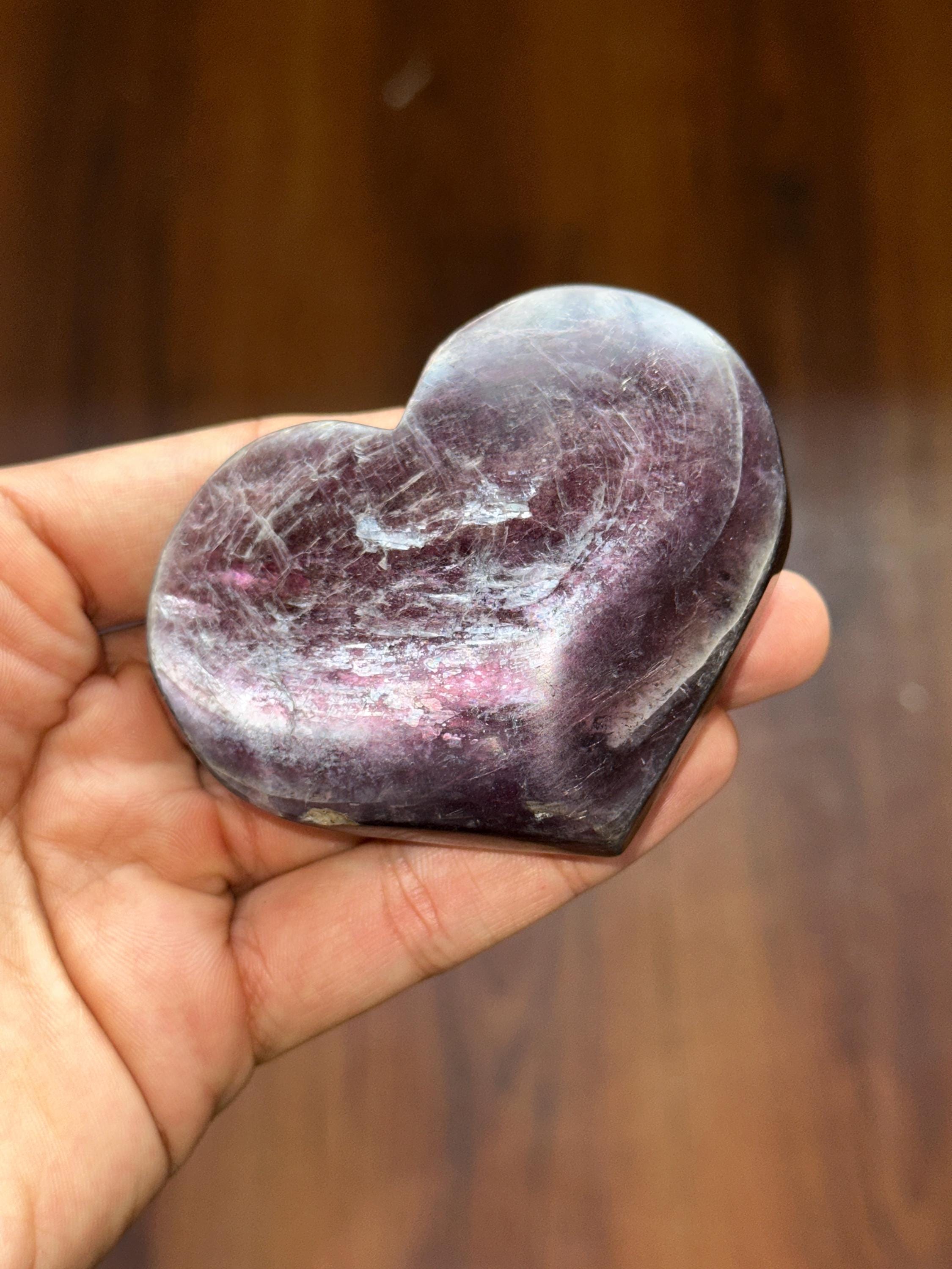 Polished Lepidolite Heart: Shimmering Purple Calming Stone, Brazil (145g