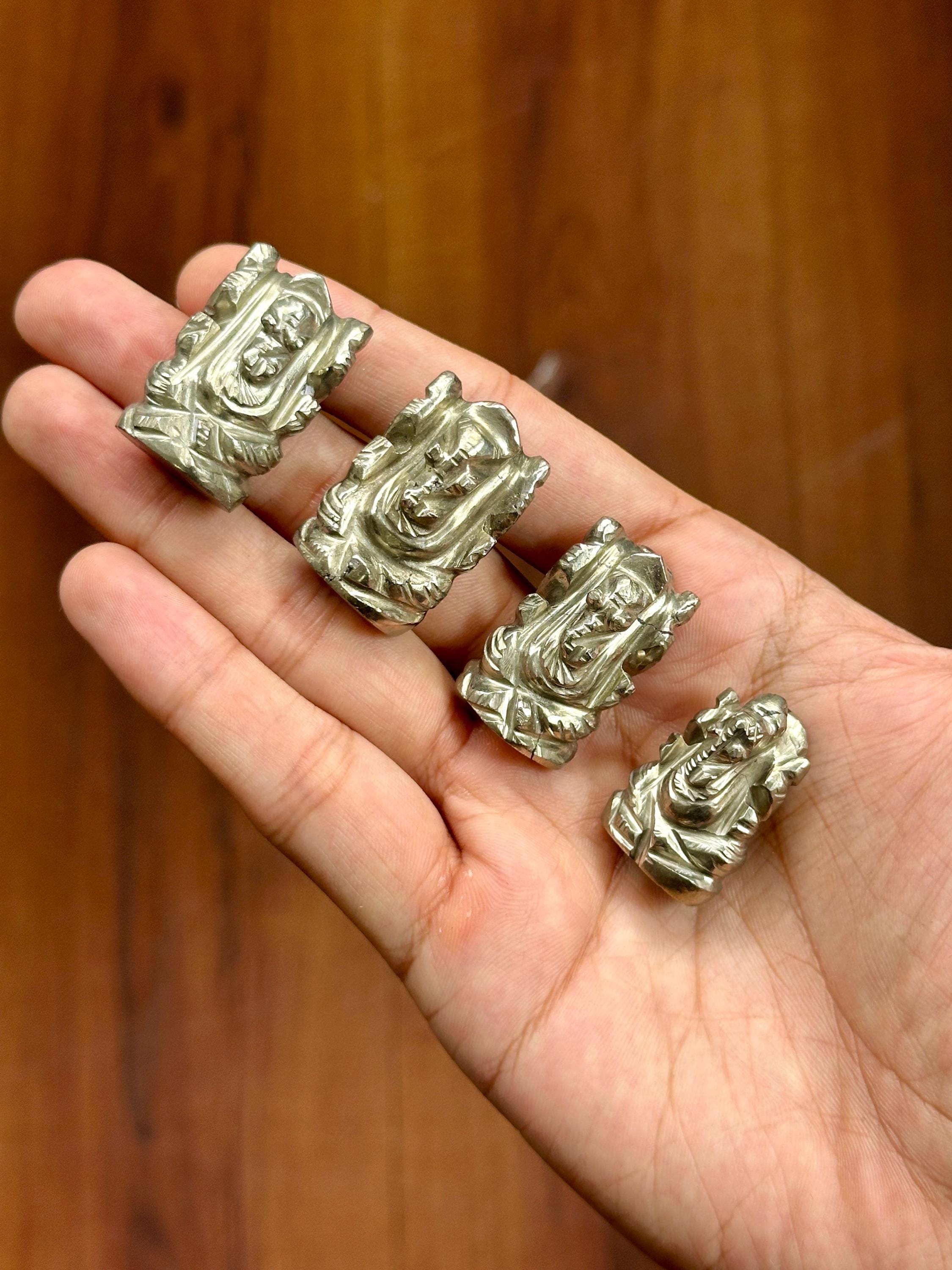 Hand-Carved Pyrite Ganesha Statue: Metallic Gold Hindu Decor