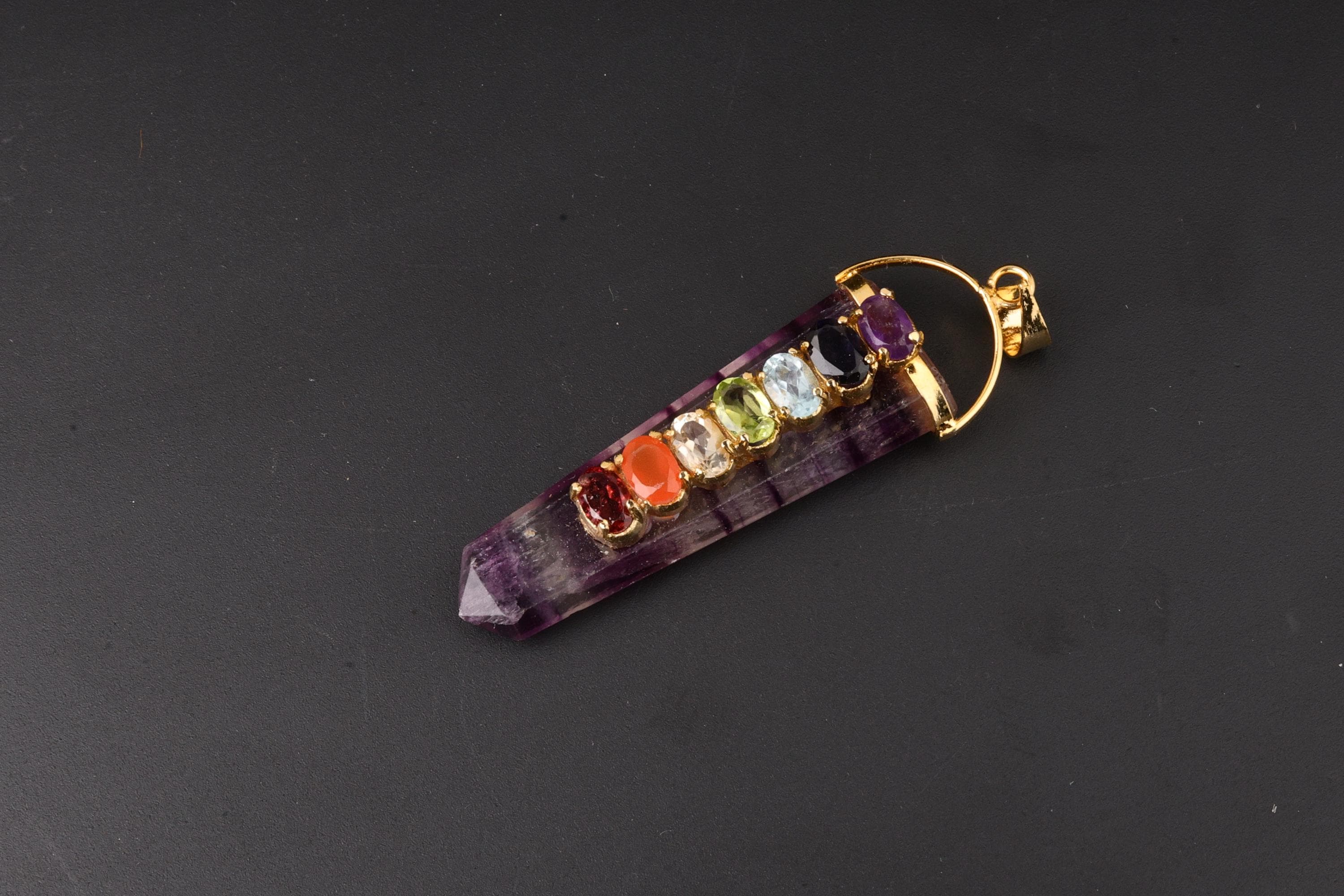 7 Chakra Fluorite Point Pendulum Pendant