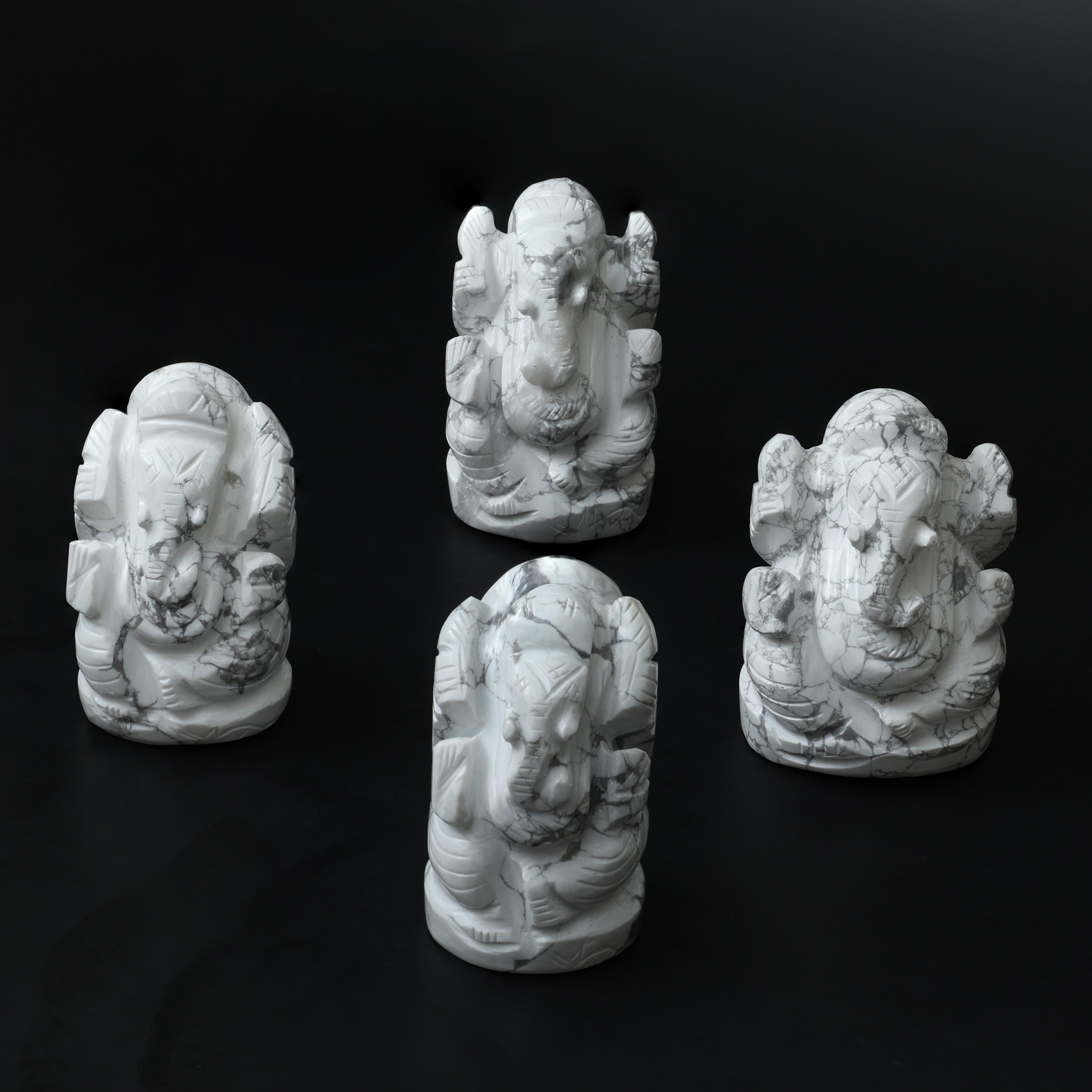 Hand-Carved Howlite Ganesha Statue