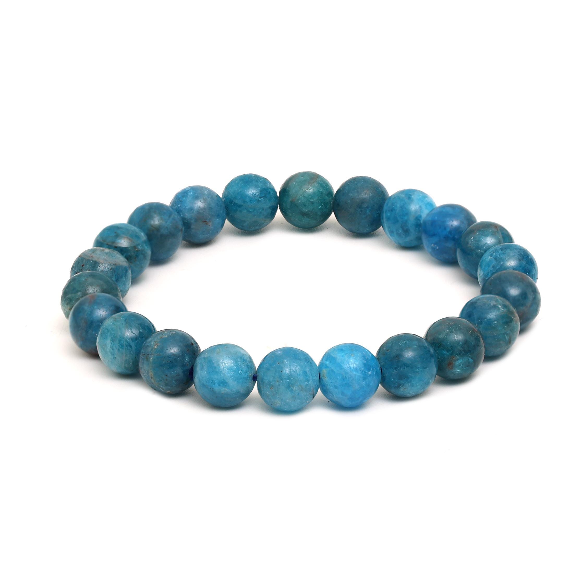 Apatite Bracelet: Ocean-Mist, Caribbean Blue Beads, Natural Matrix Veining