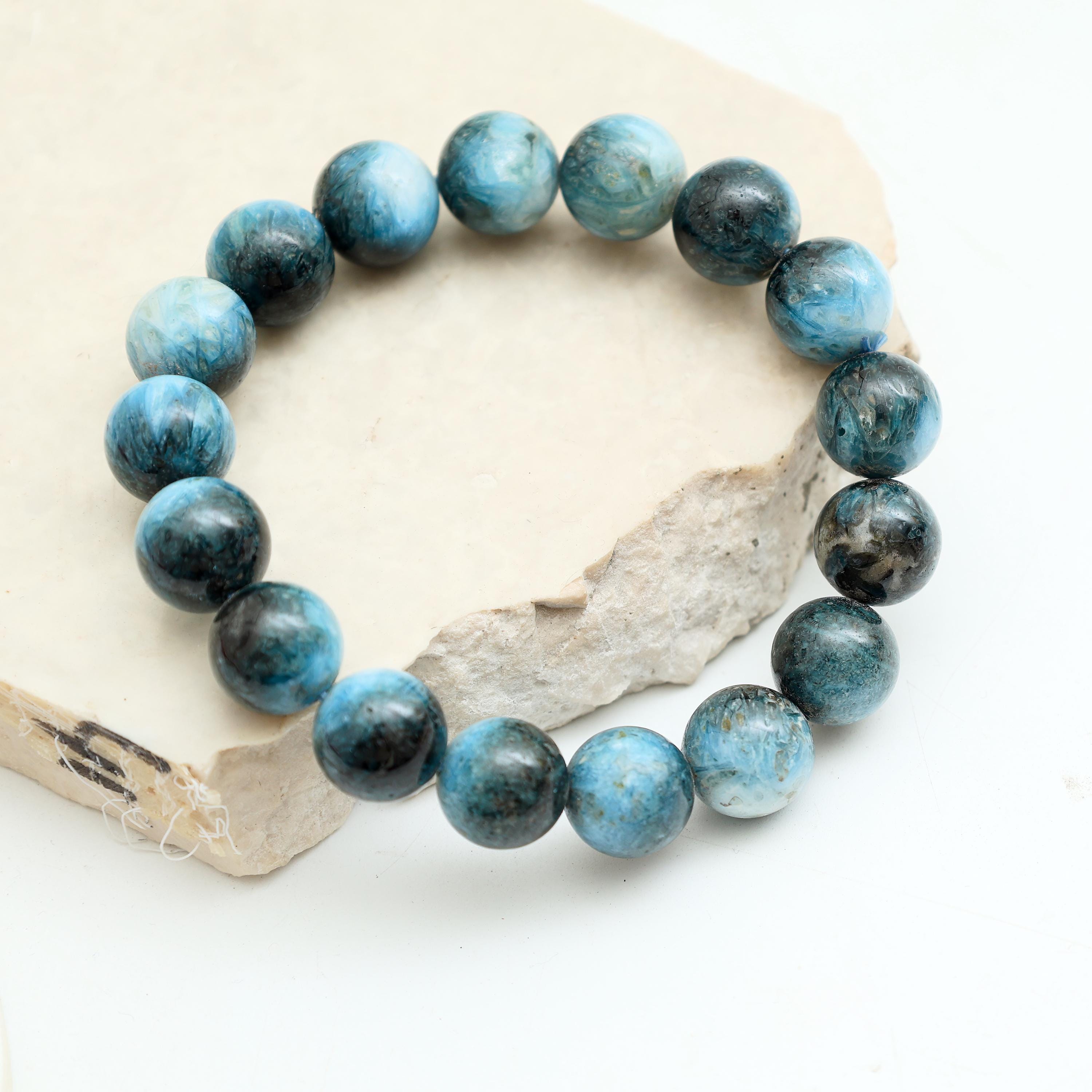 Glacierite Beaded Bracelet: Rare Girasol Quartz, Soothing Energy