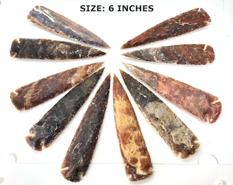 Hand Crafted Agate Jasper Arrowheads: Flint Spearhead Points