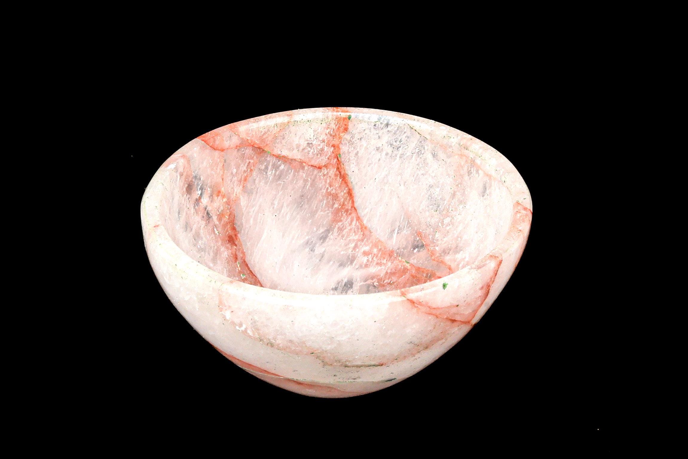 Hand-Sculpted 2-Inch Hematoid Quartz Offering Bowl: A Translucent Frost Vessel with Fiery Crimson Veining