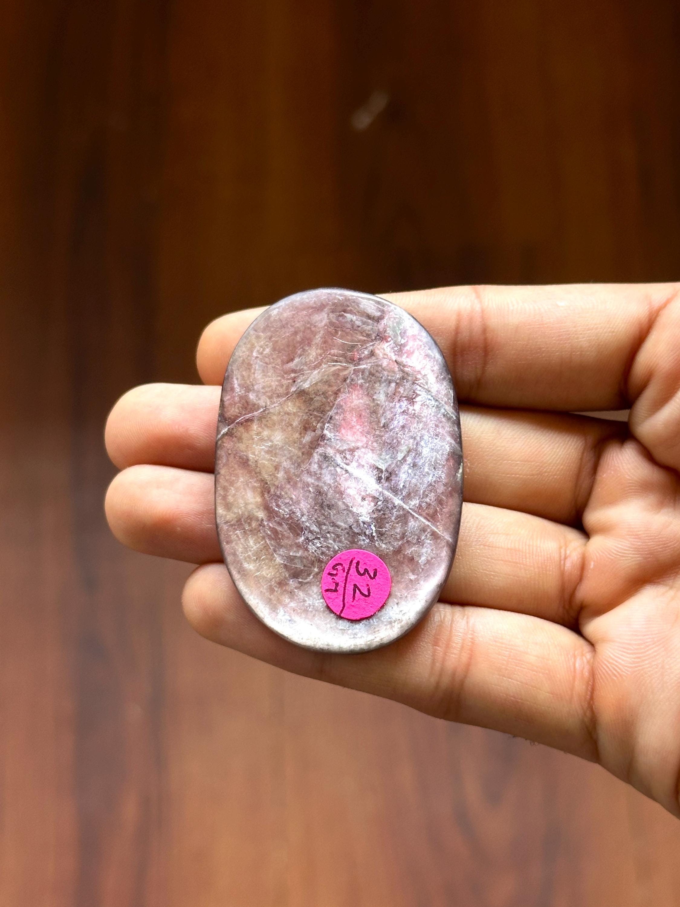 Polished Lepidolite Palmstone: Calming Gemstone from Brazil (32g, #C