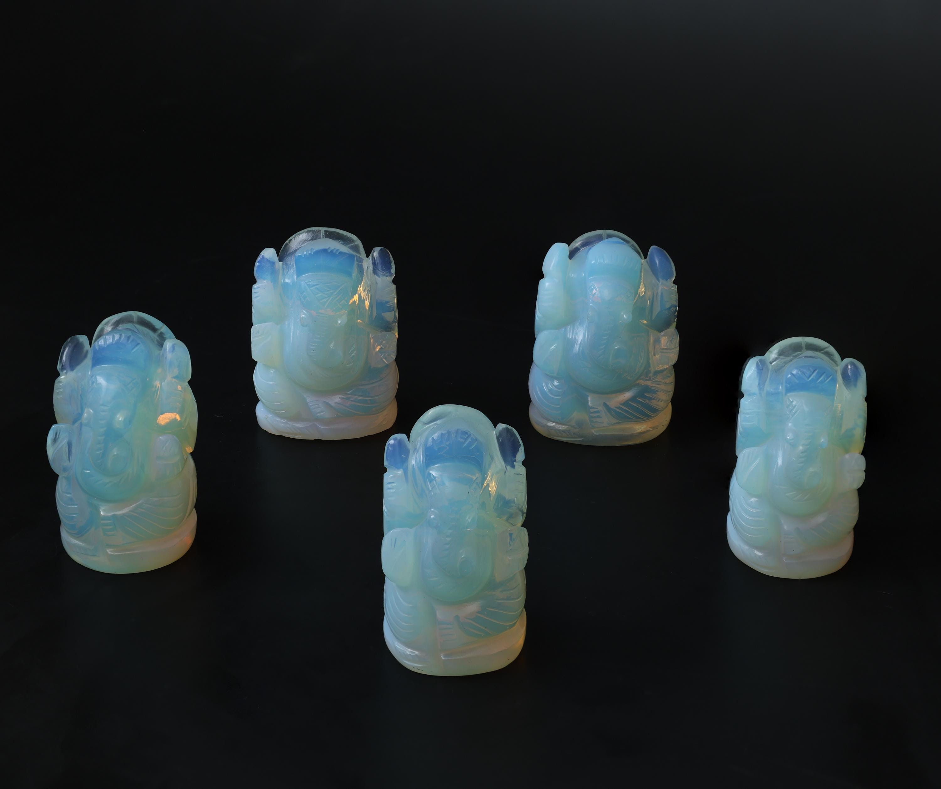 Hand-Carved Opalite Ganesha Idol