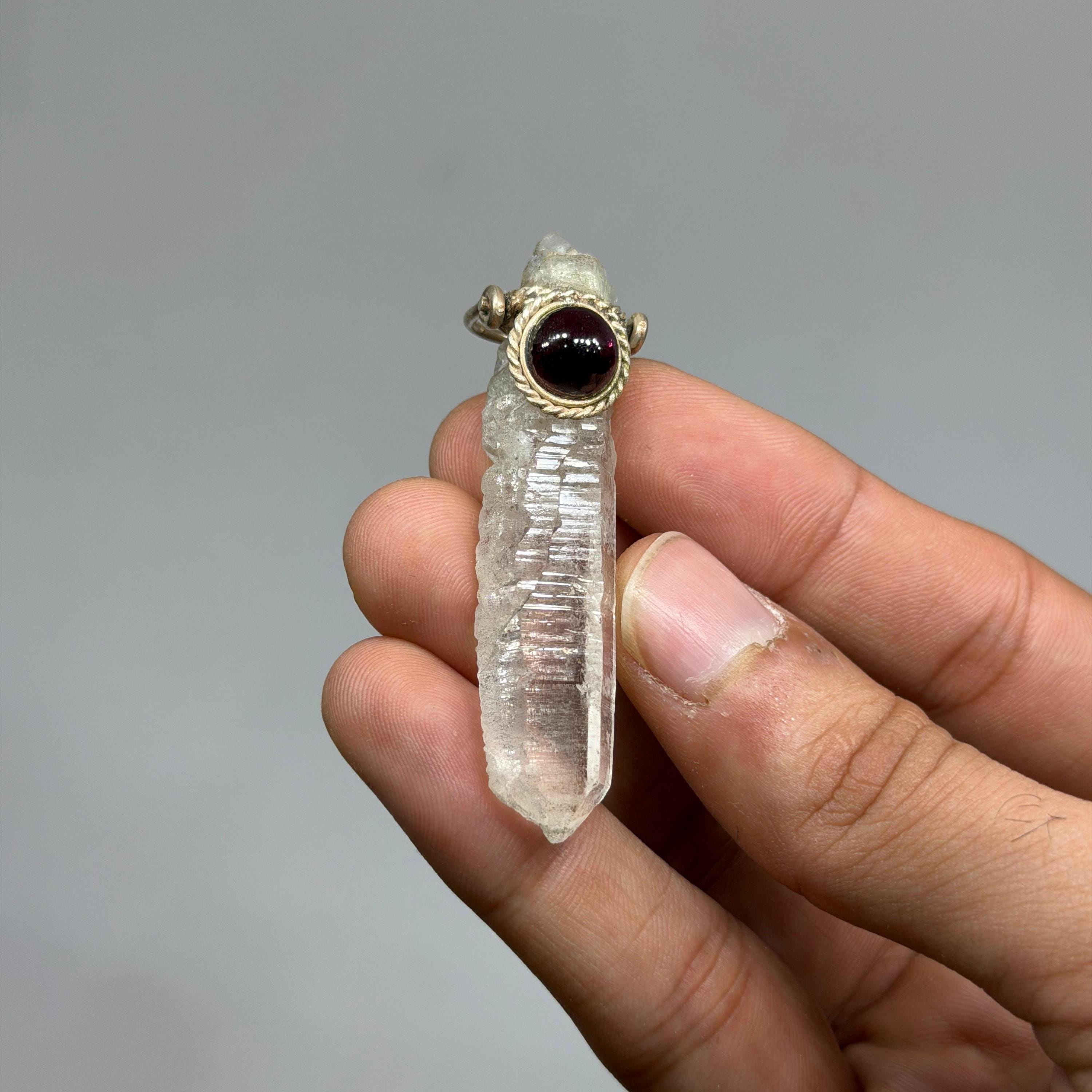 Garnet Cabochon & Himalayan Quartz Rough Pendant / Pendulum