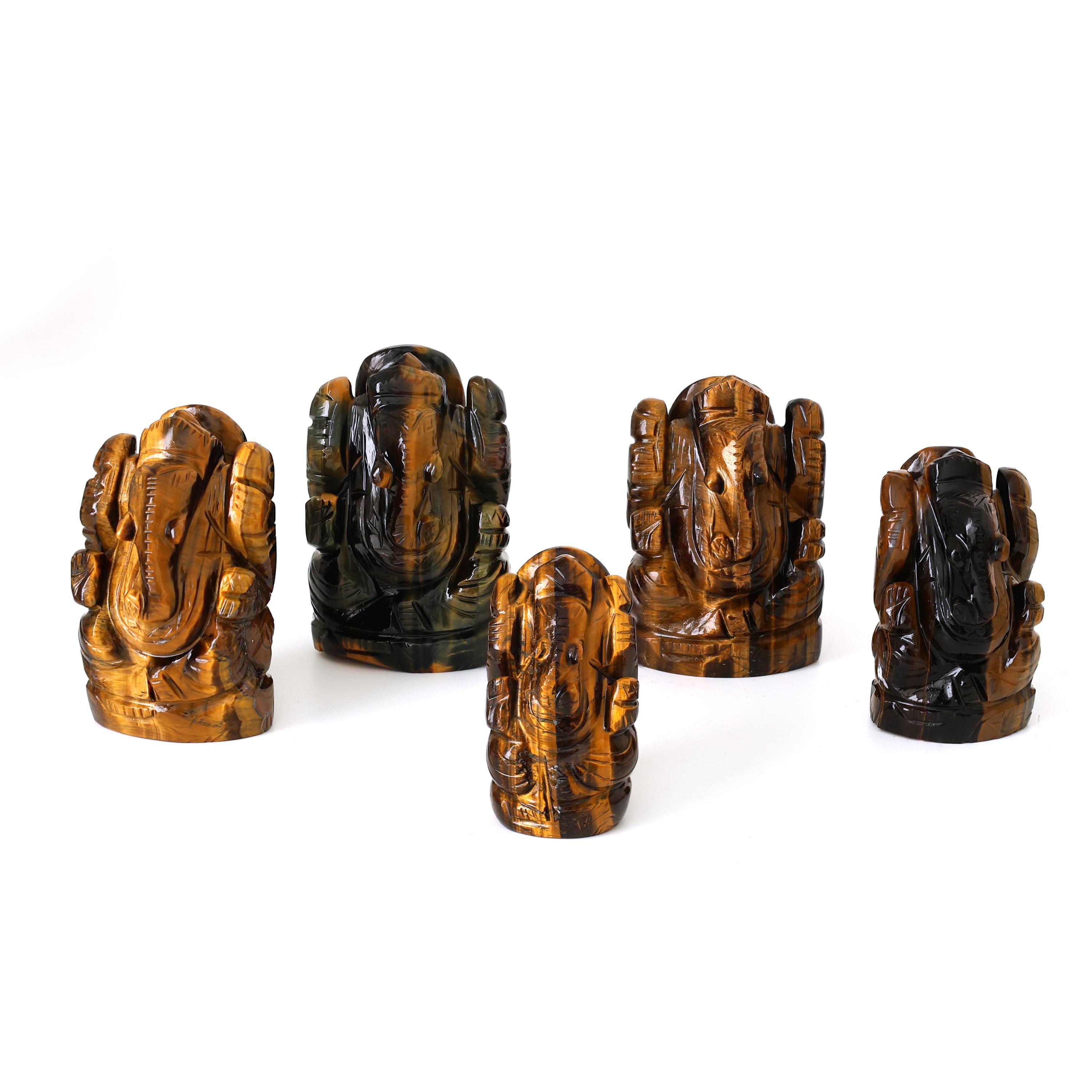 Hand Carved Tiger's Eye Ganesha Idol