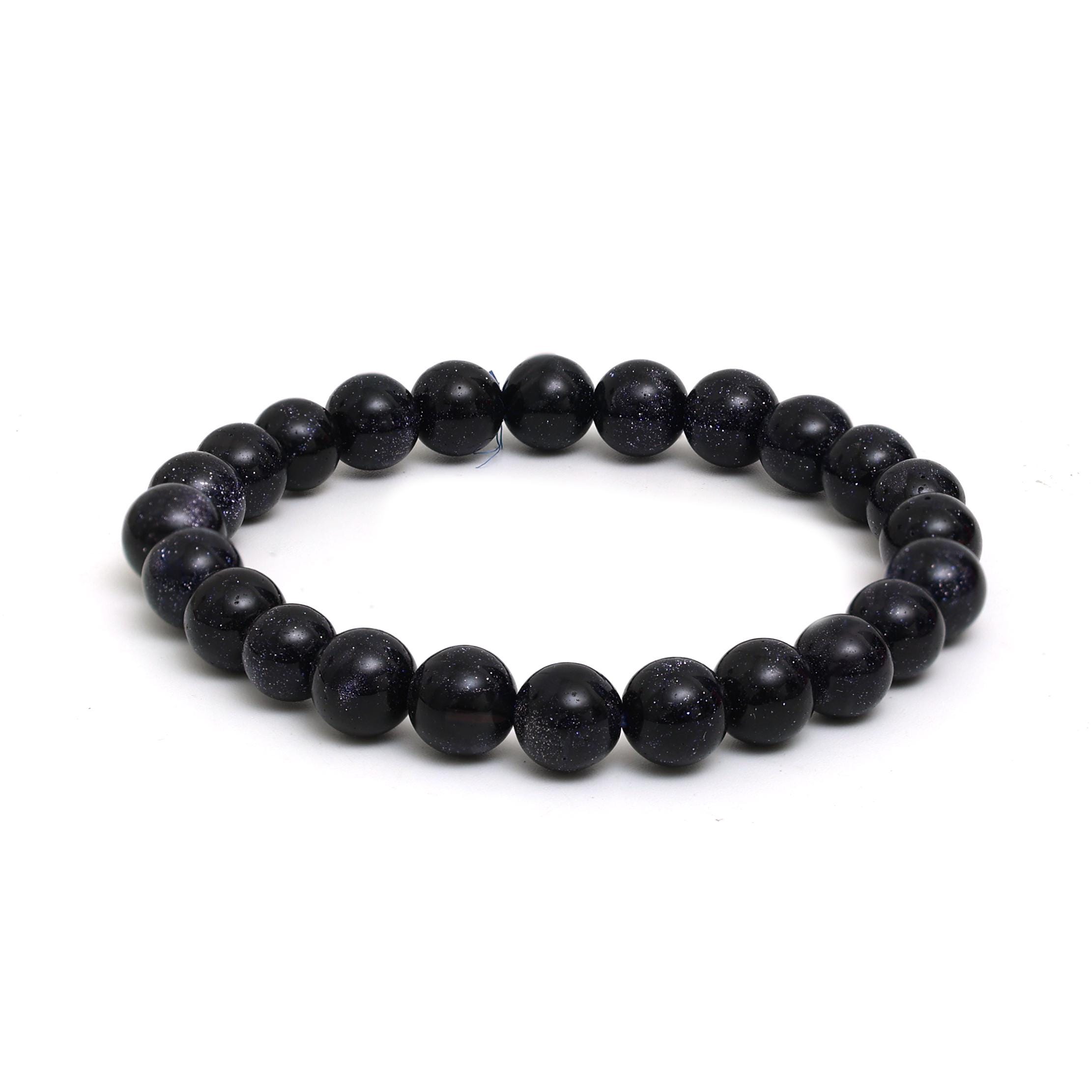 Blue Goldstone Band Bracelet: Deep Navy Spheres with Galactic Copper Inclusions