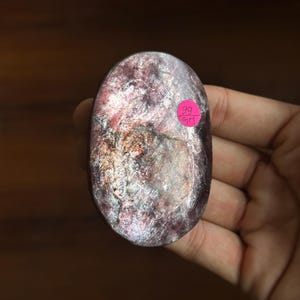 Gem Lepidolite Palmstone • High-Grade Shimmer Purple Lepidolite • Calming Stone for Anxiety Relief • Polished Mica from Brazil - #J, 99g