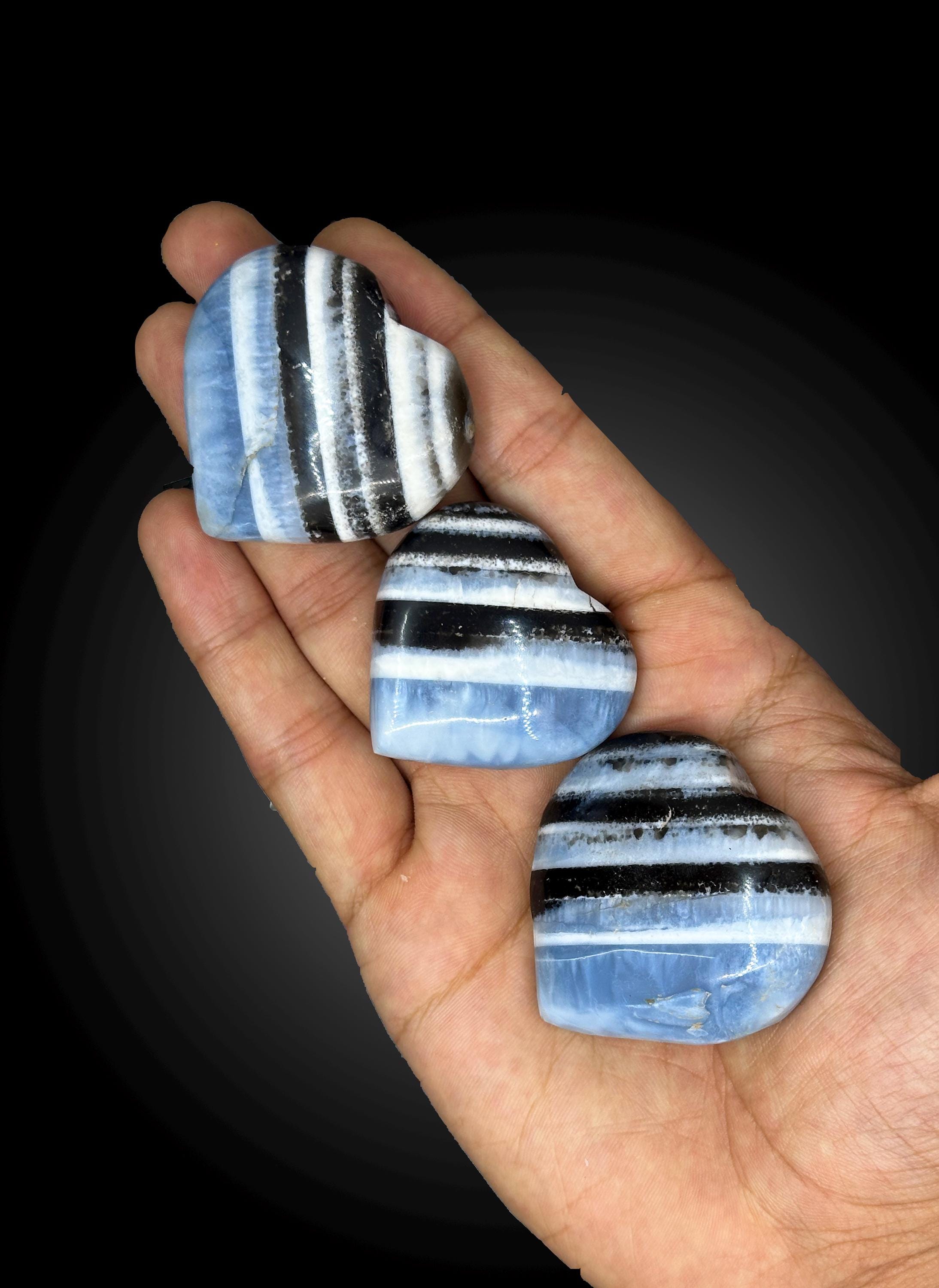Blue Opal Heart Stone: Hand-Polished Gemstone from Rajasthan