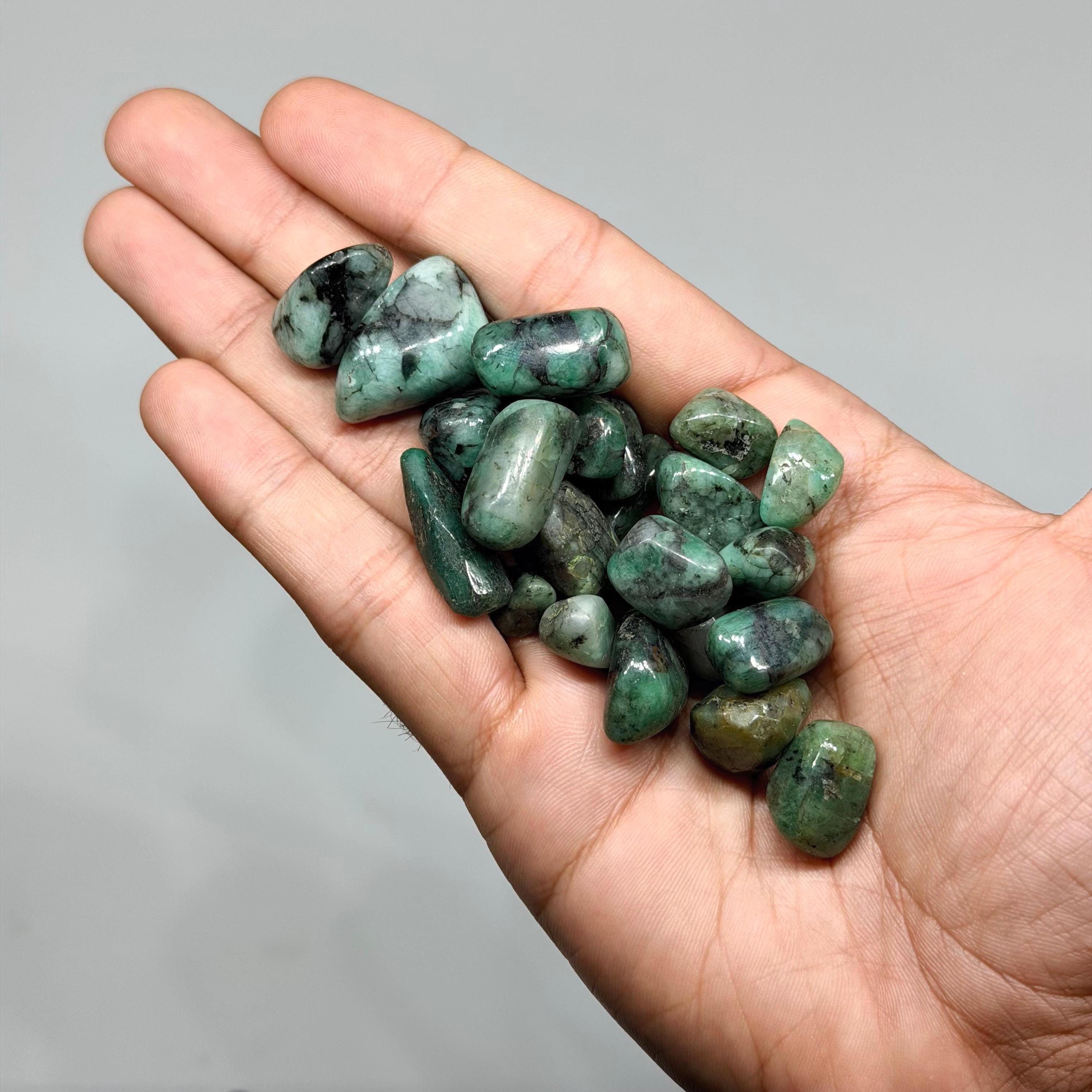Natural Emerald Tumbled Stones • Polished Emerald (Beryl) • Deep Green