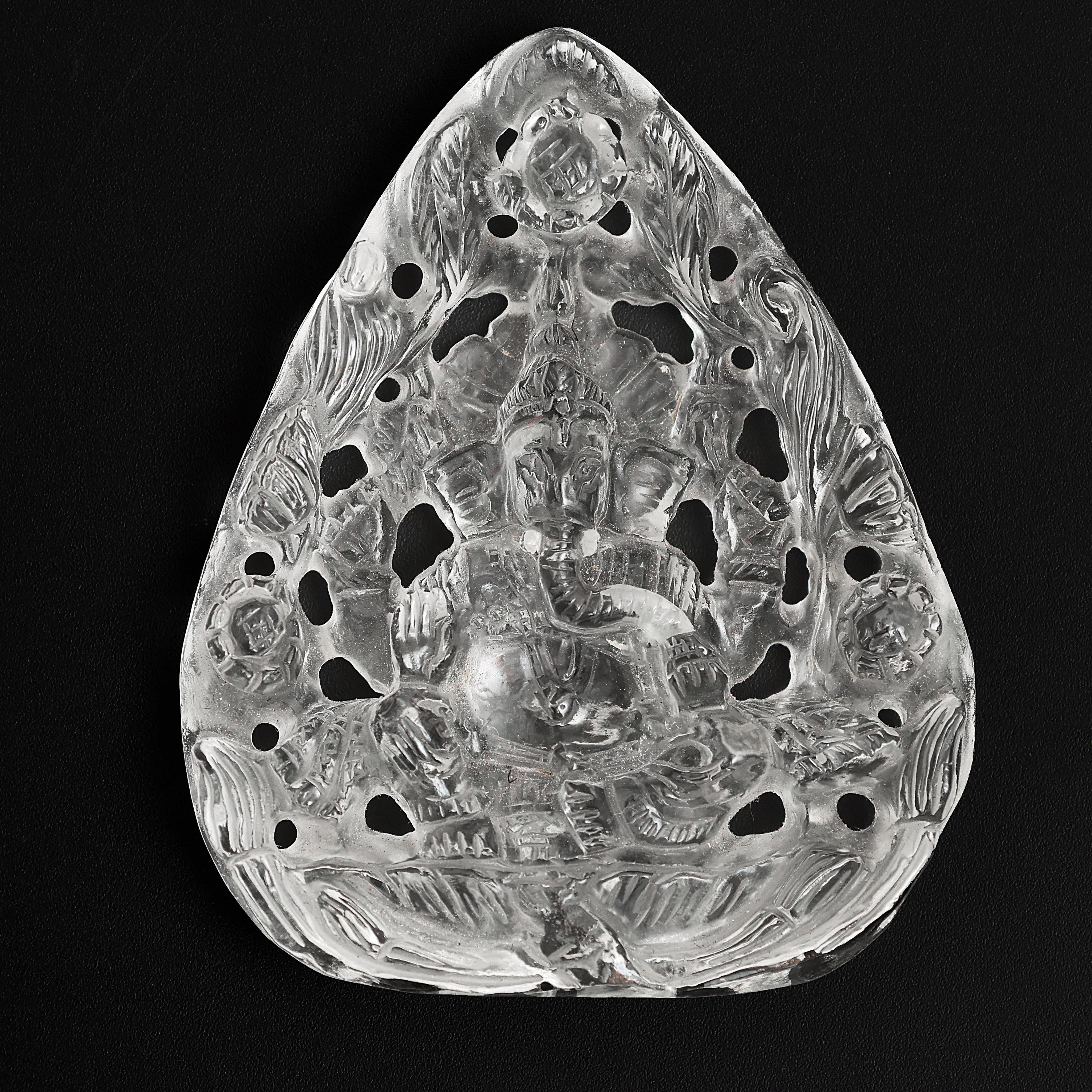 Clear Quartz Ganesha Carving: Hand-Carved Spiritual Gemstone Art