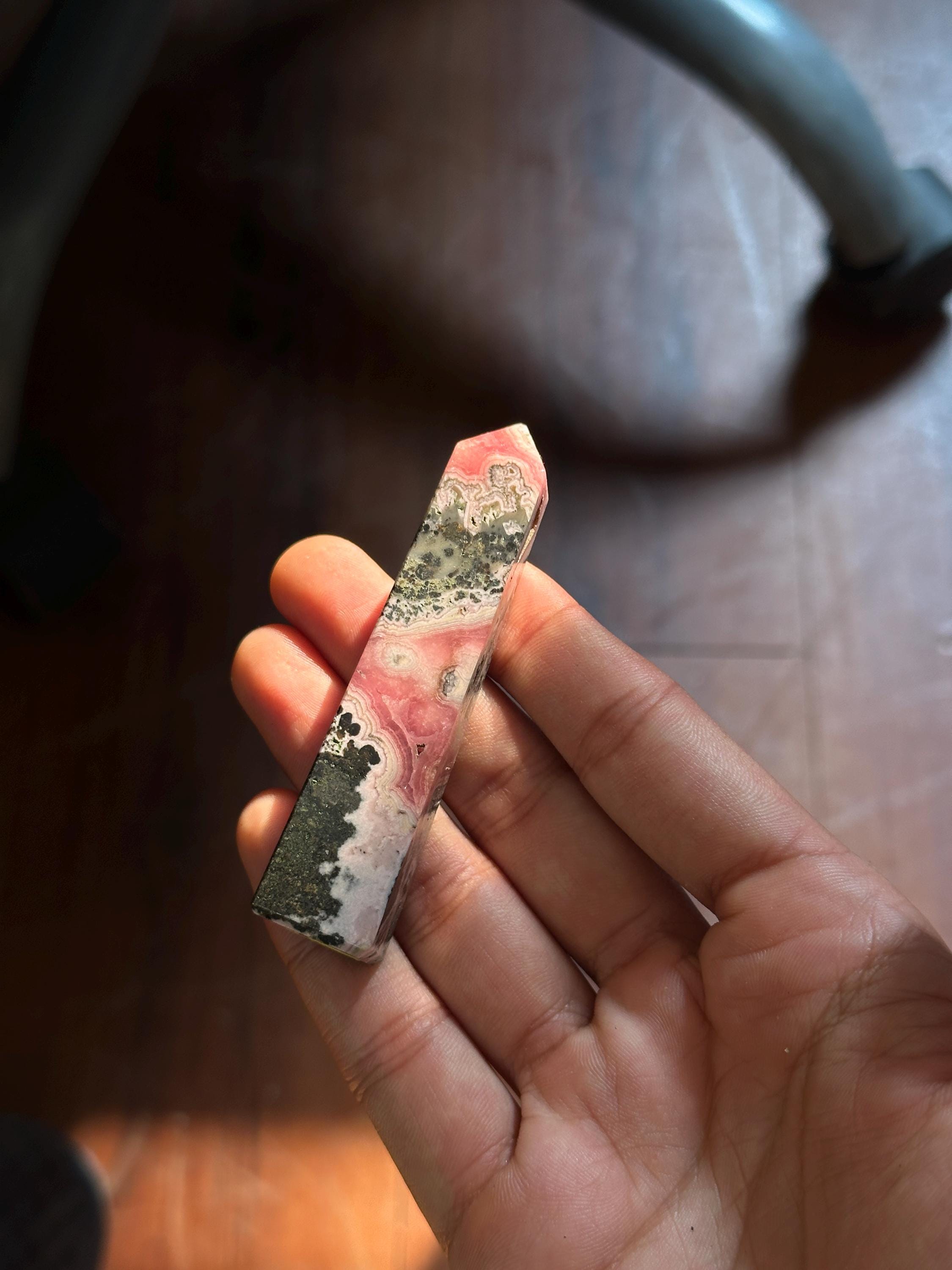 Hand-Carved Rhodochrosite Tower