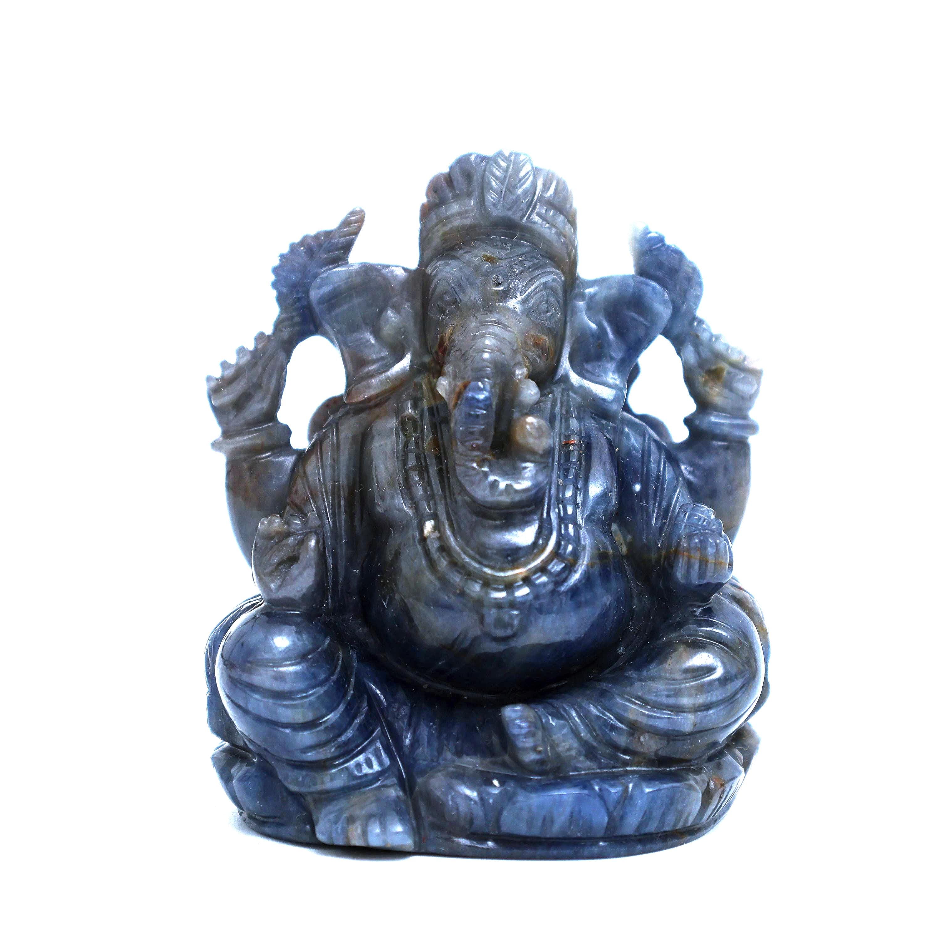 Blue Sapphire Ganesha Statue: Hand-Carved Neelam Hindu Idol