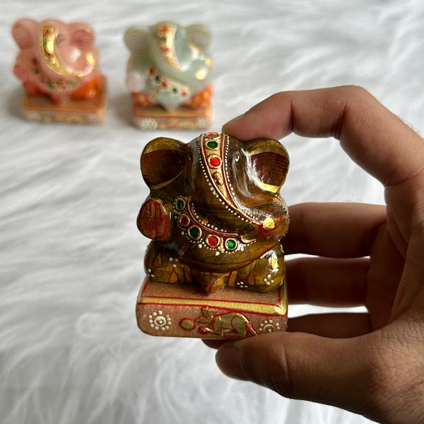 Mini Stone Ganeshas with Painted Features - Perfect Gift, 10 Aventurine Colors