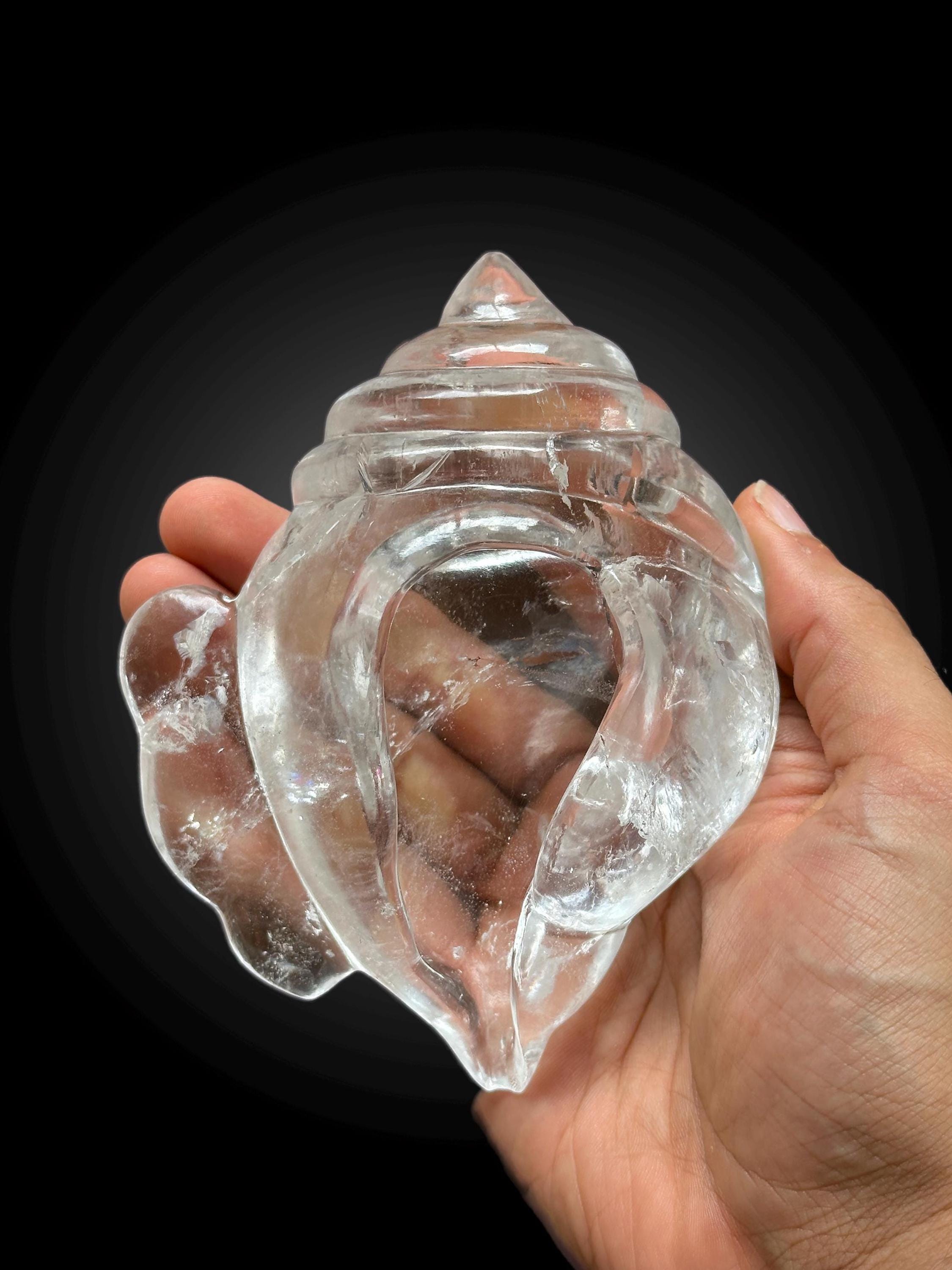 Hand-Carved Himalayan Quartz Shankh: Sacred Vedic Conch Shell, 455g