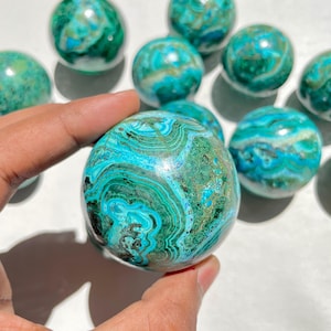 35–40mm | Chrysocolla Malachite Sphere - Ocean Blue & Green Banded