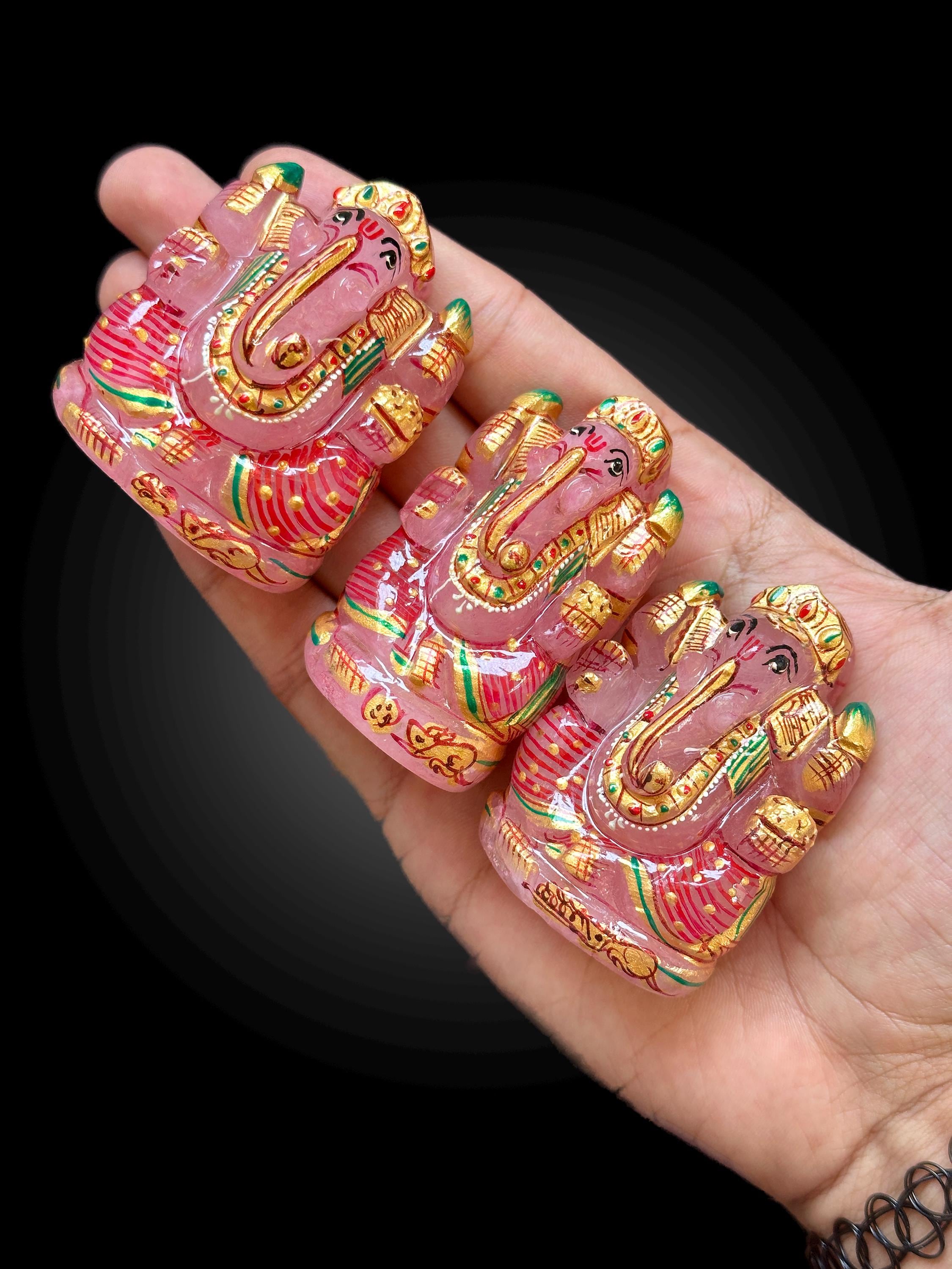 Hand-Painted Rose Quartz Ganesha Idol: Indian Carving, Love & Blessings