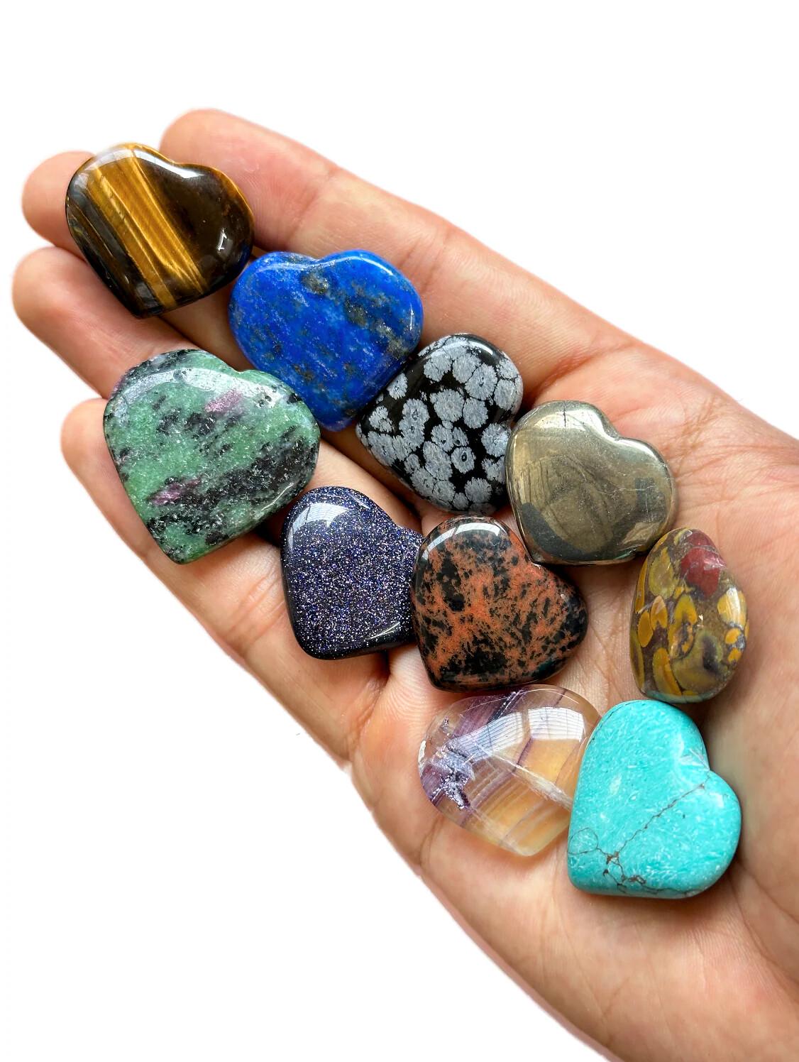 AAA Mix Mini Gemstone Hearts: Colorful Crystal Healing Charms and Cabochons (1-1.5 inch)
