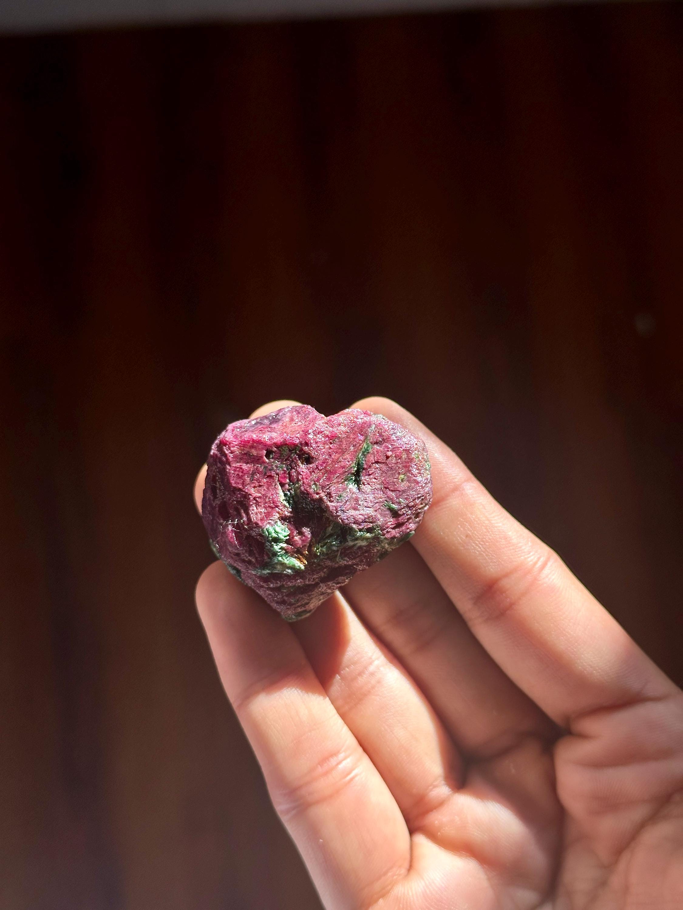 Natural Ruby with Green Mica, South India, 57g, Heart-Shaped Raw Gem, Collector’s Mineral