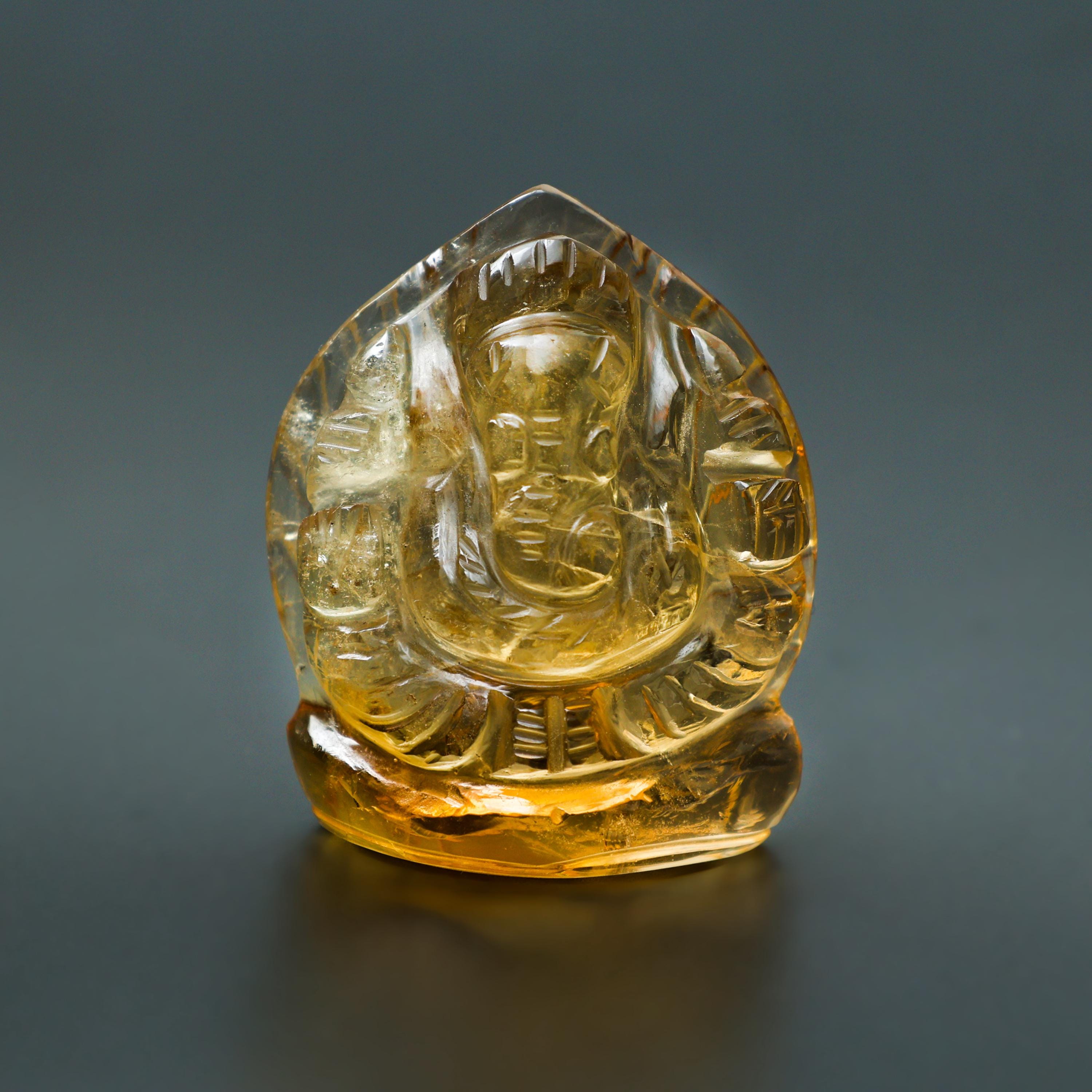 Citrine Ganesha Idol: Gem Quality Crystal Ganpati Murti (155.78 cts, 3x1x4 cm)
