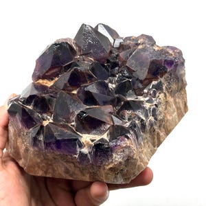 1600g Red-Capped Amethyst Cluster (Auralite-23), Natural “Alien Amethyst” from India, Hematite-Tipped Crystal on Matrix